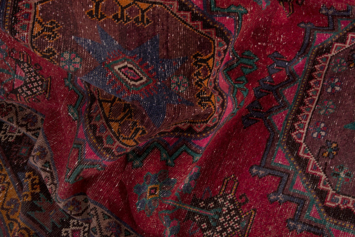 Persian Ghoochan area rug in faded red and black, view 20 of 21