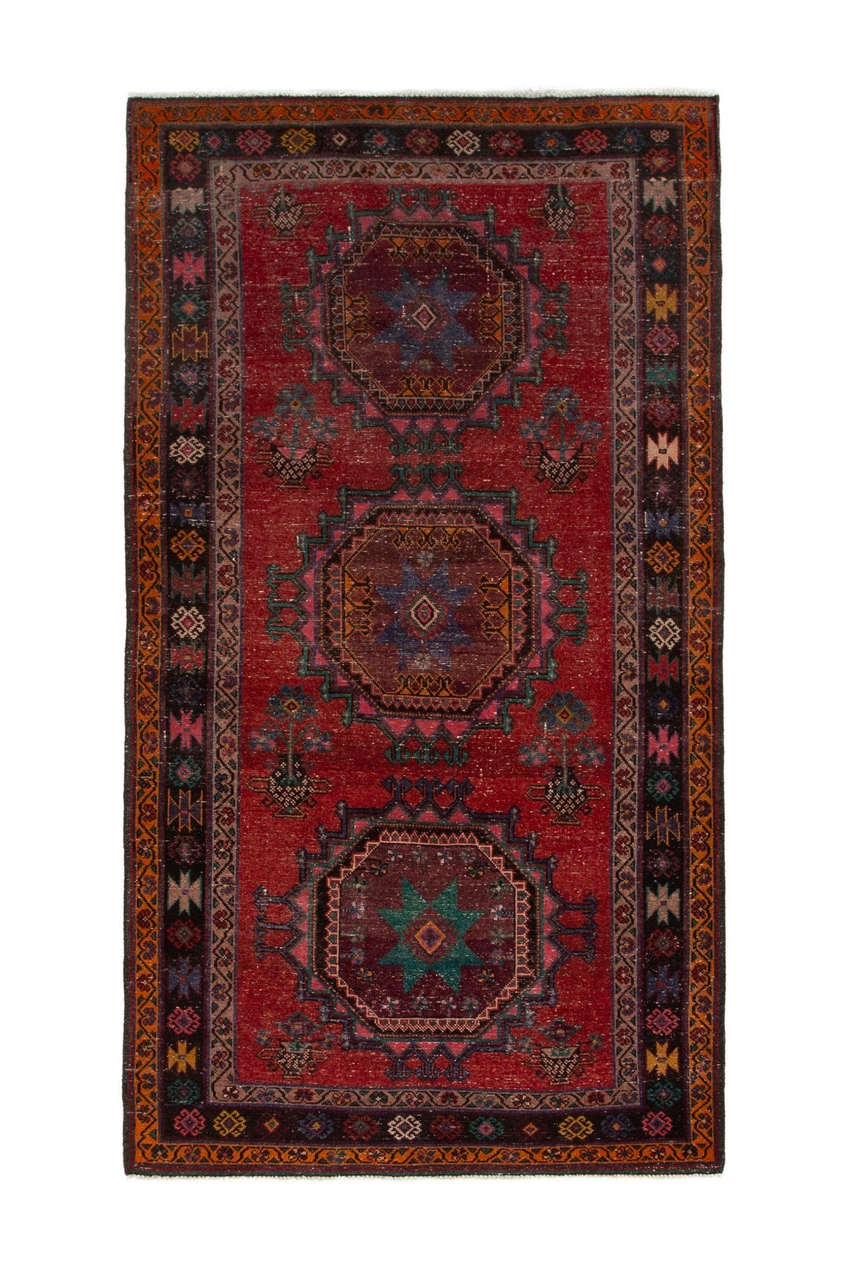 Persian Ghoochan area rug in faded red and black, view 2 of 21