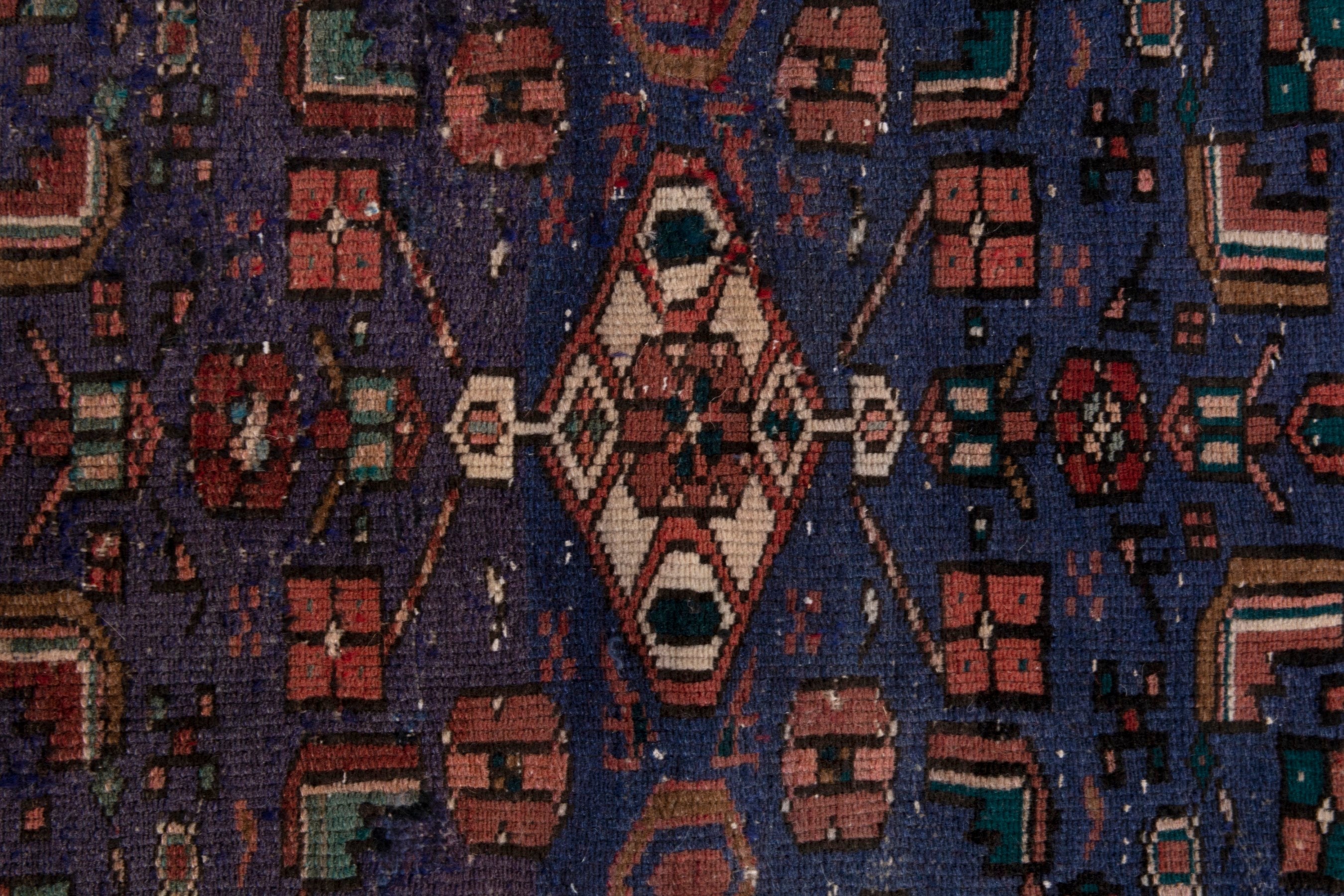 Persian Zanjan area rug in rust and dark blue, view 13 of 19