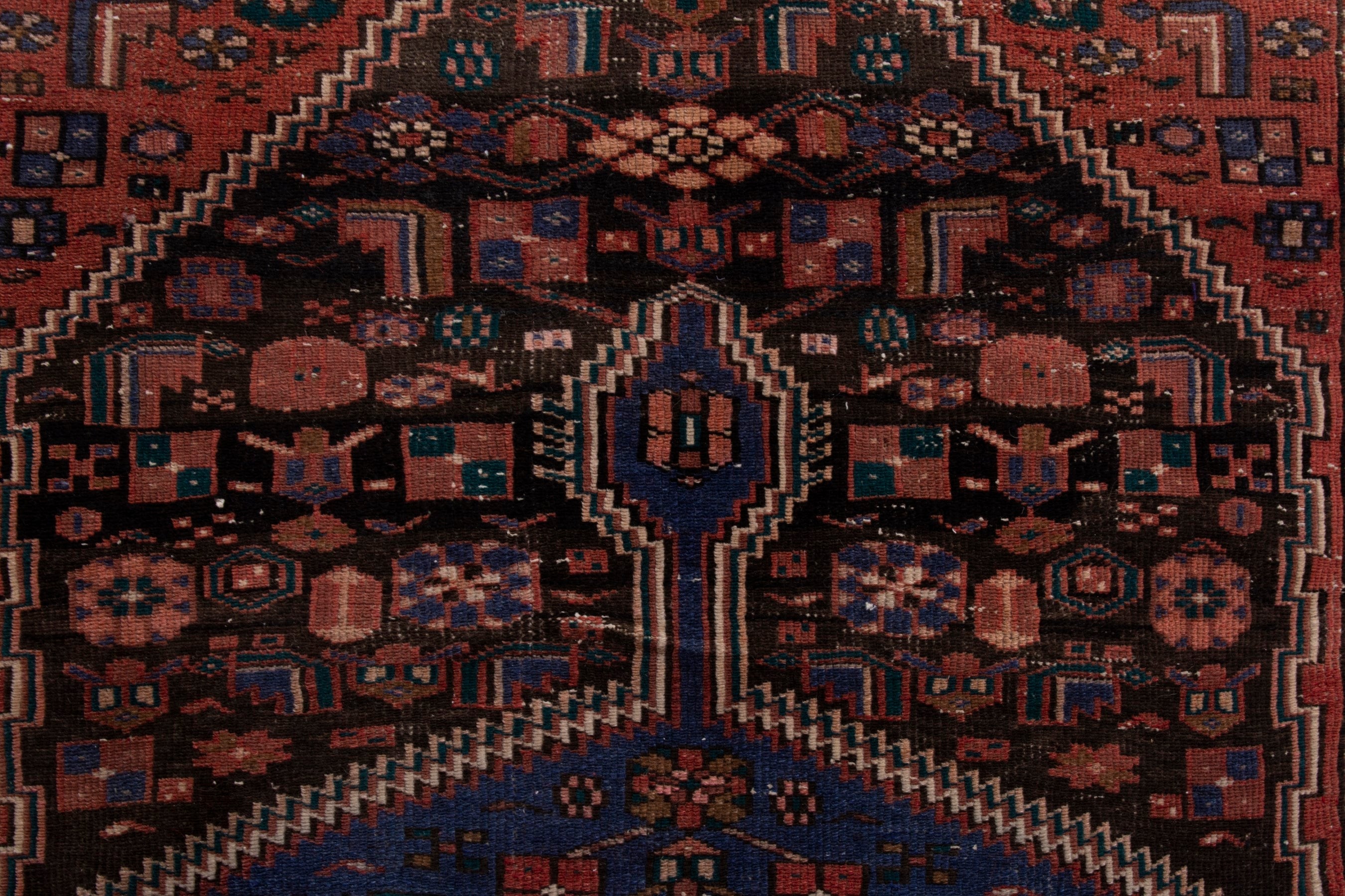 Persian Zanjan area rug in rust and dark blue, view 14 of 19