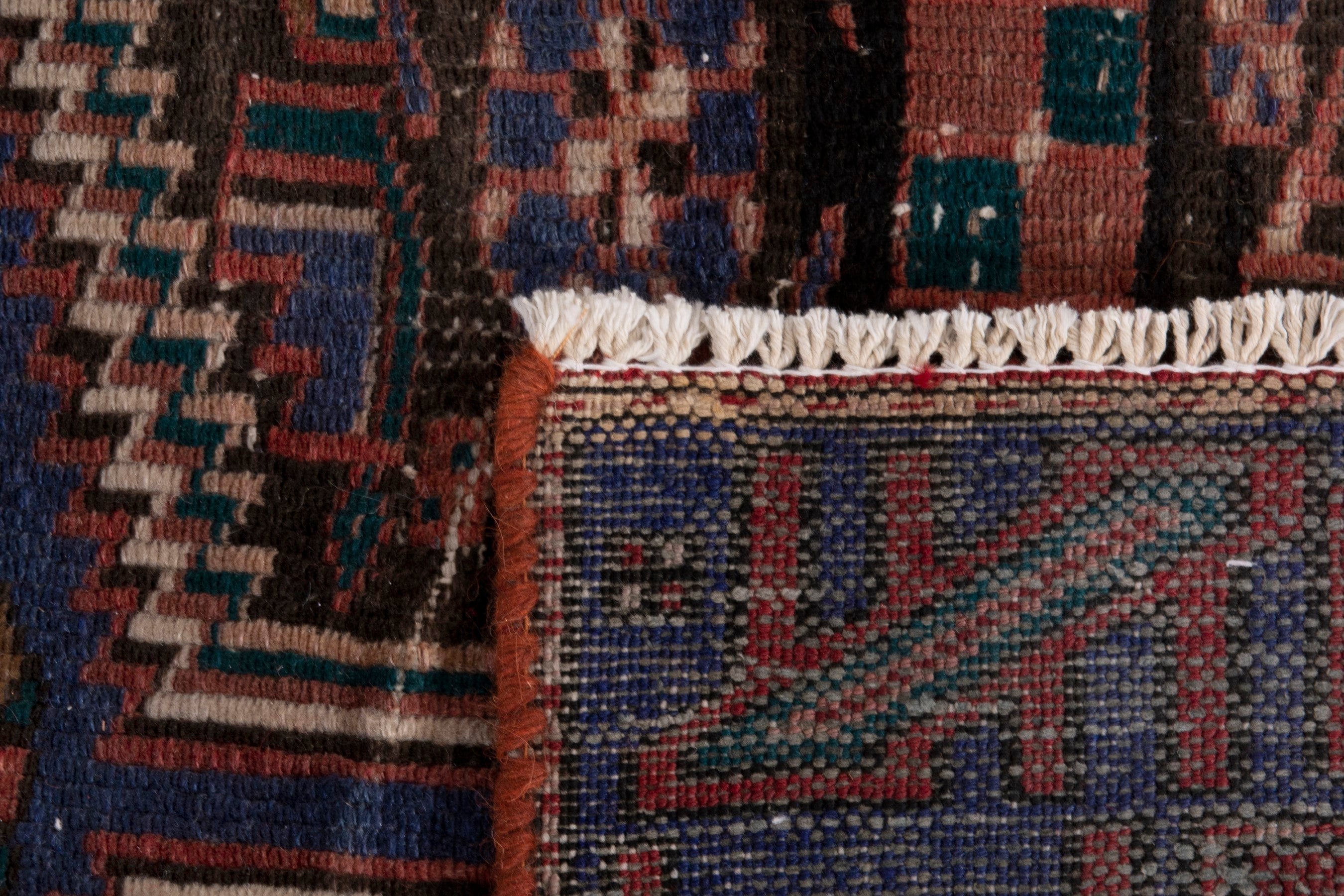 Persian Zanjan area rug in rust and dark blue, view 19 of 19