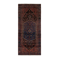 Persian Zanjan runner rug in rust and dark blue, 4'2" x 9'6"