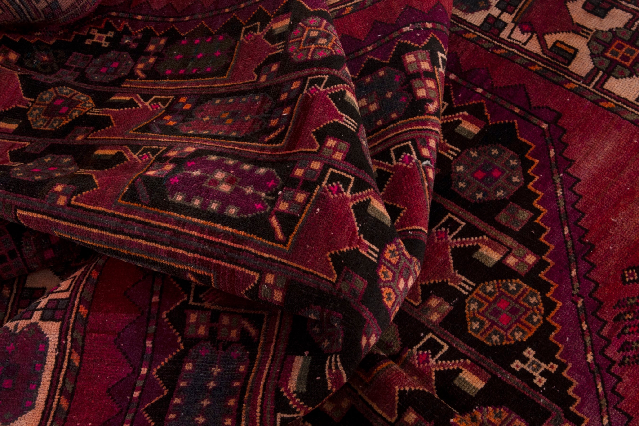 Persian Baluch area rug in burgundy and deep red, view 16 of 19