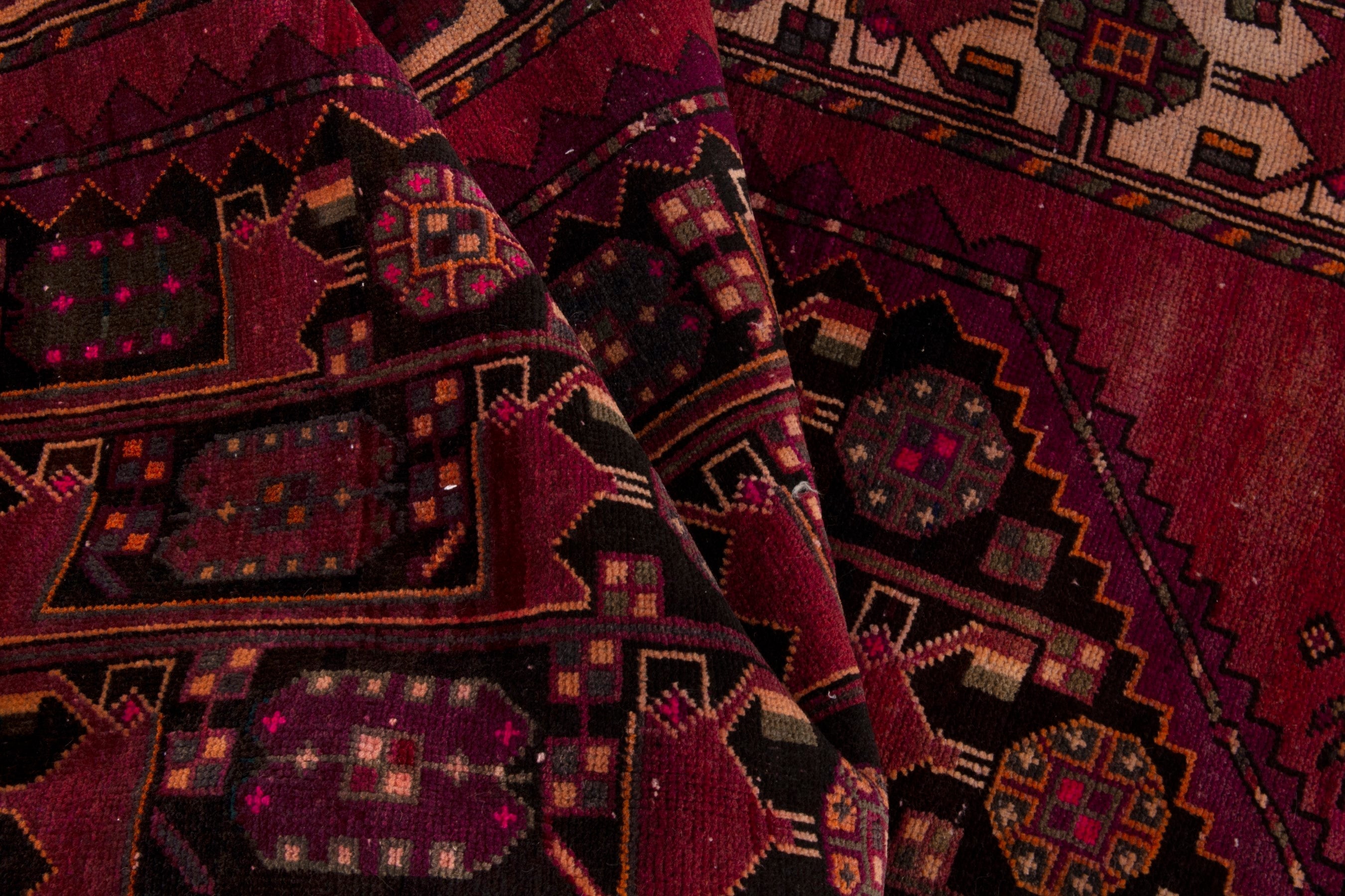 Persian Baluch area rug in burgundy and deep red, view 17 of 19