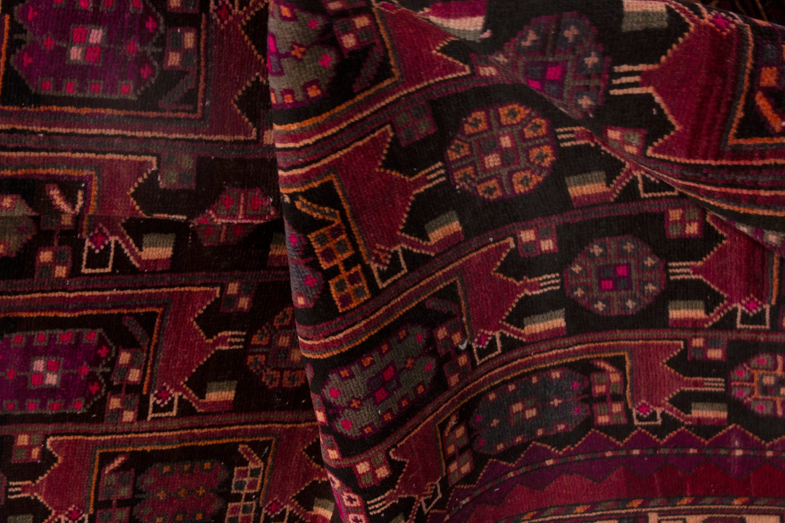 Persian Baluch area rug in burgundy and deep red, view 18 of 19