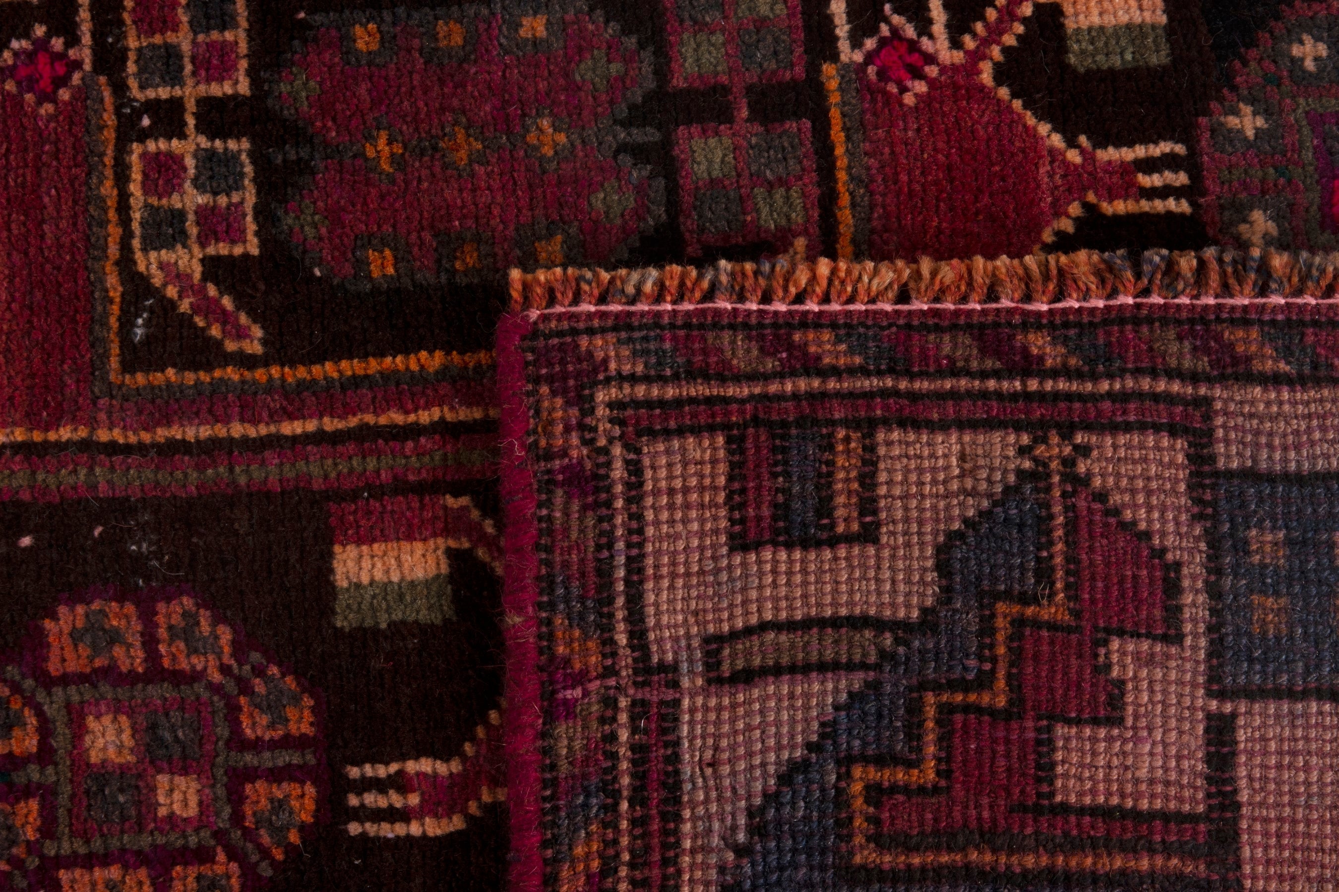 Persian Baluch area rug in burgundy and deep red, view 19 of 19