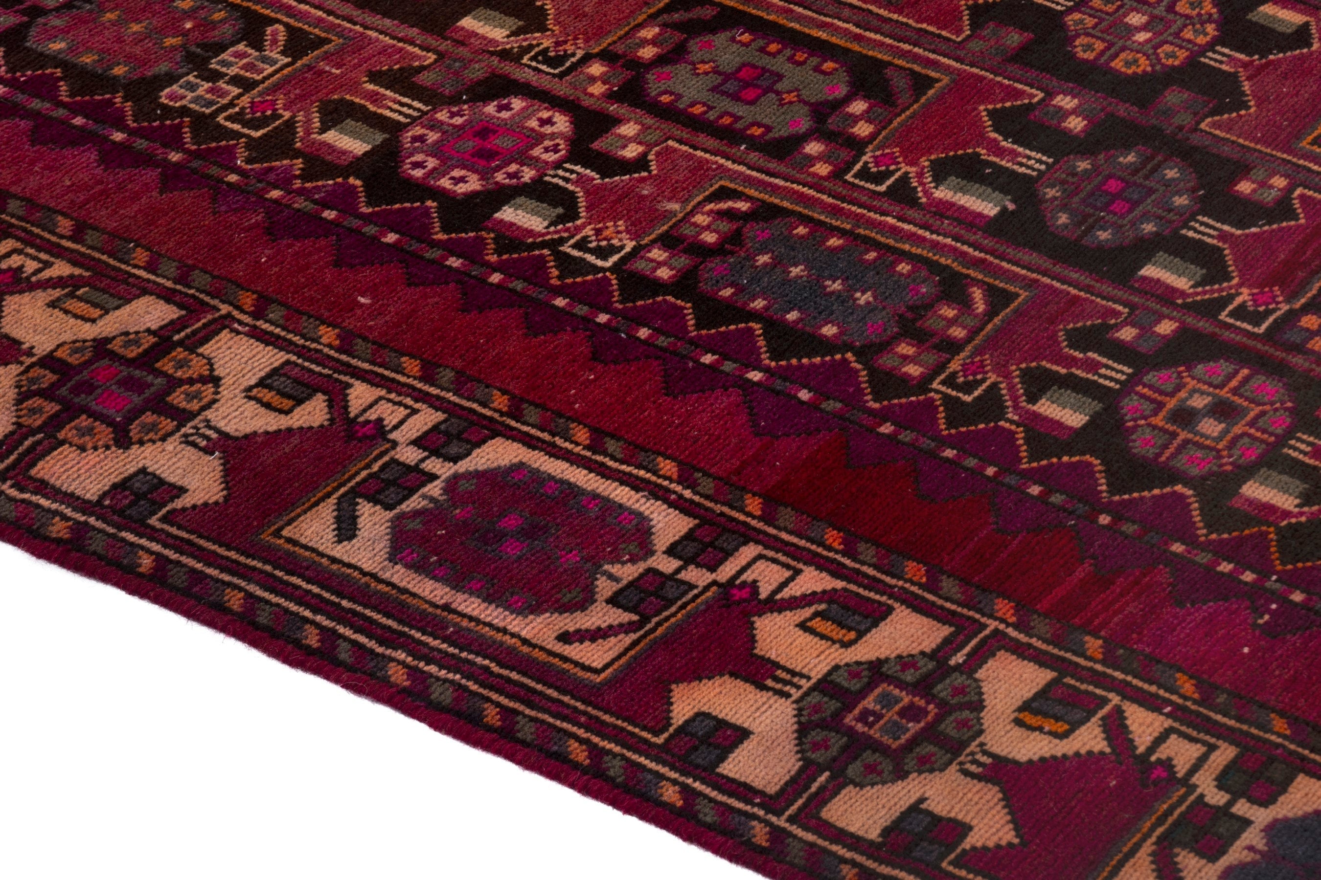 Persian Baluch area rug in burgundy and deep red, view 6 of 19