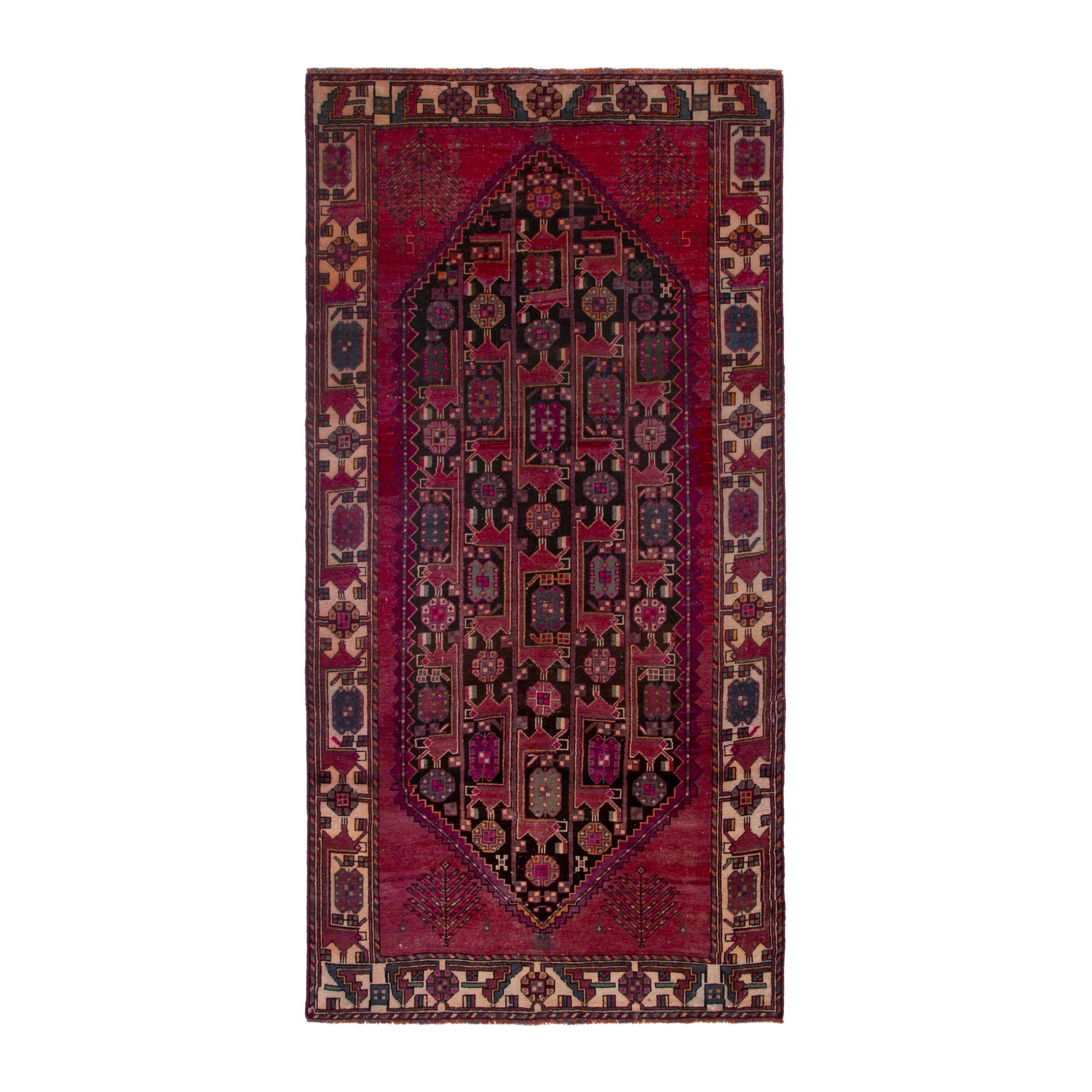 Persian Baluch area rug in burgundy and deep red, 4'9" x 9'2"