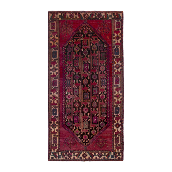 Persian Baluch area rug in burgundy and deep red, 4'9" x 9'2"