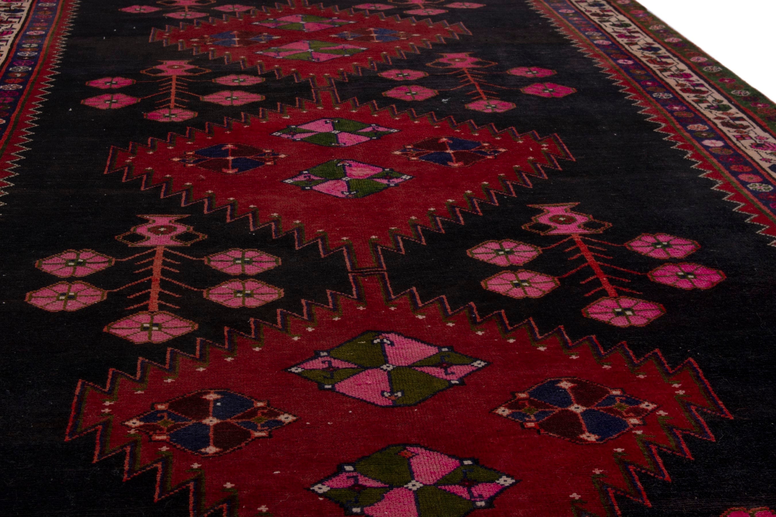 Persian Saveh area rug in dark blue and deep red, view 8 of 18