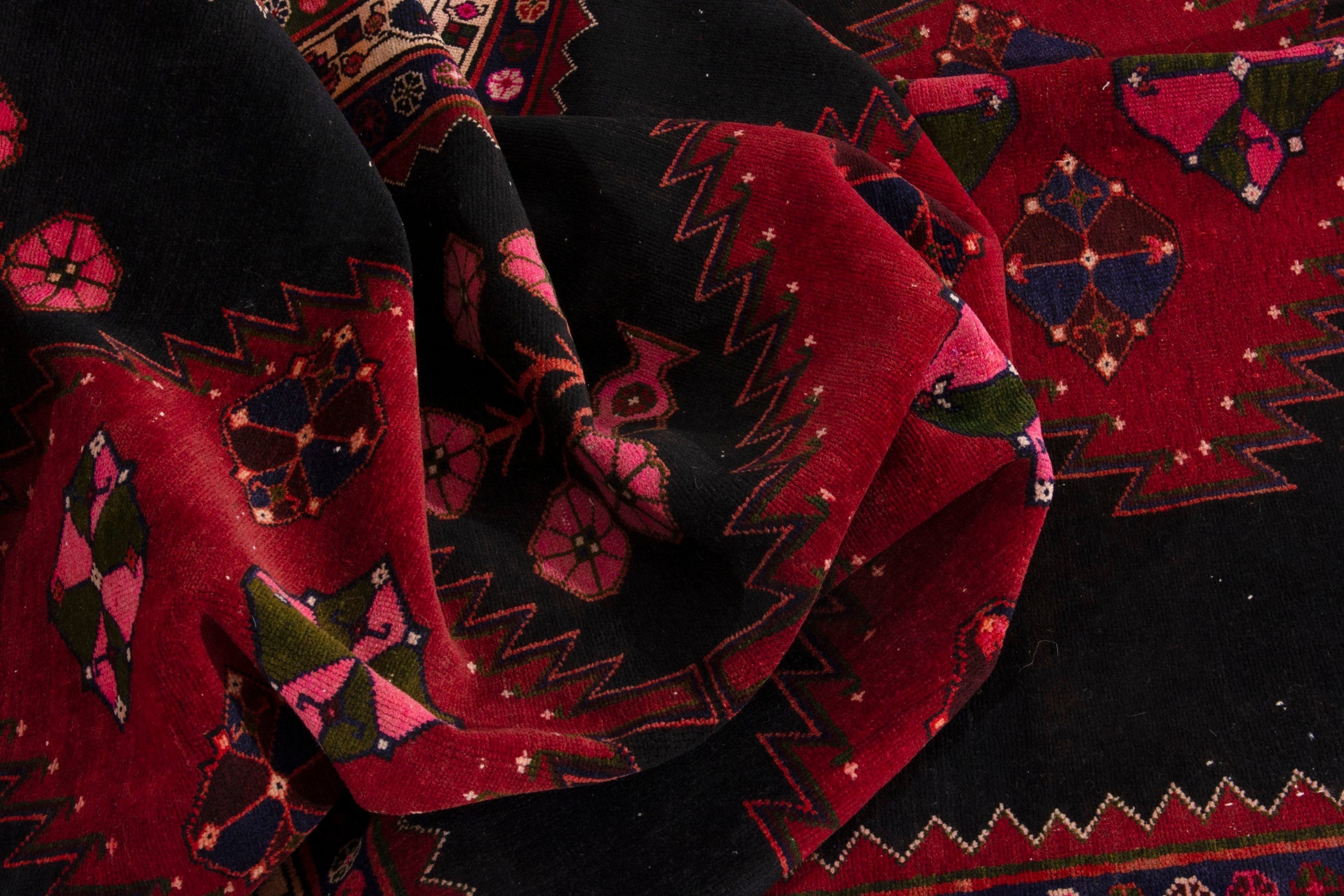 Persian Saveh area rug in dark blue and deep red, view 15 of 18