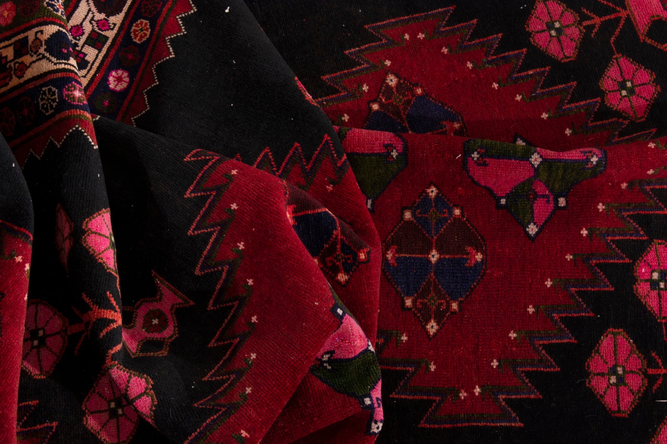 Persian Saveh area rug in dark blue and deep red, view 16 of 18