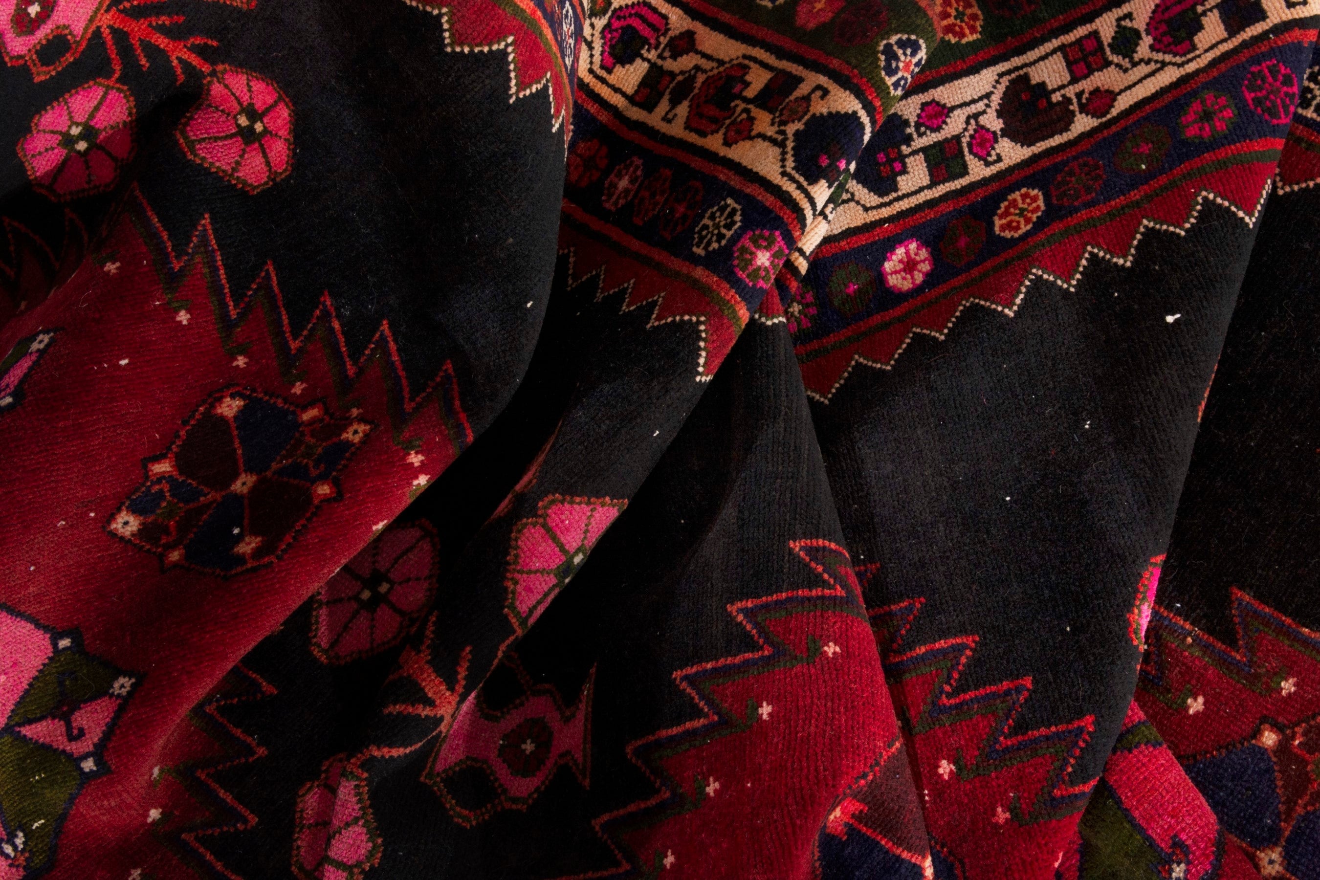 Persian Saveh area rug in dark blue and deep red, view 17 of 18