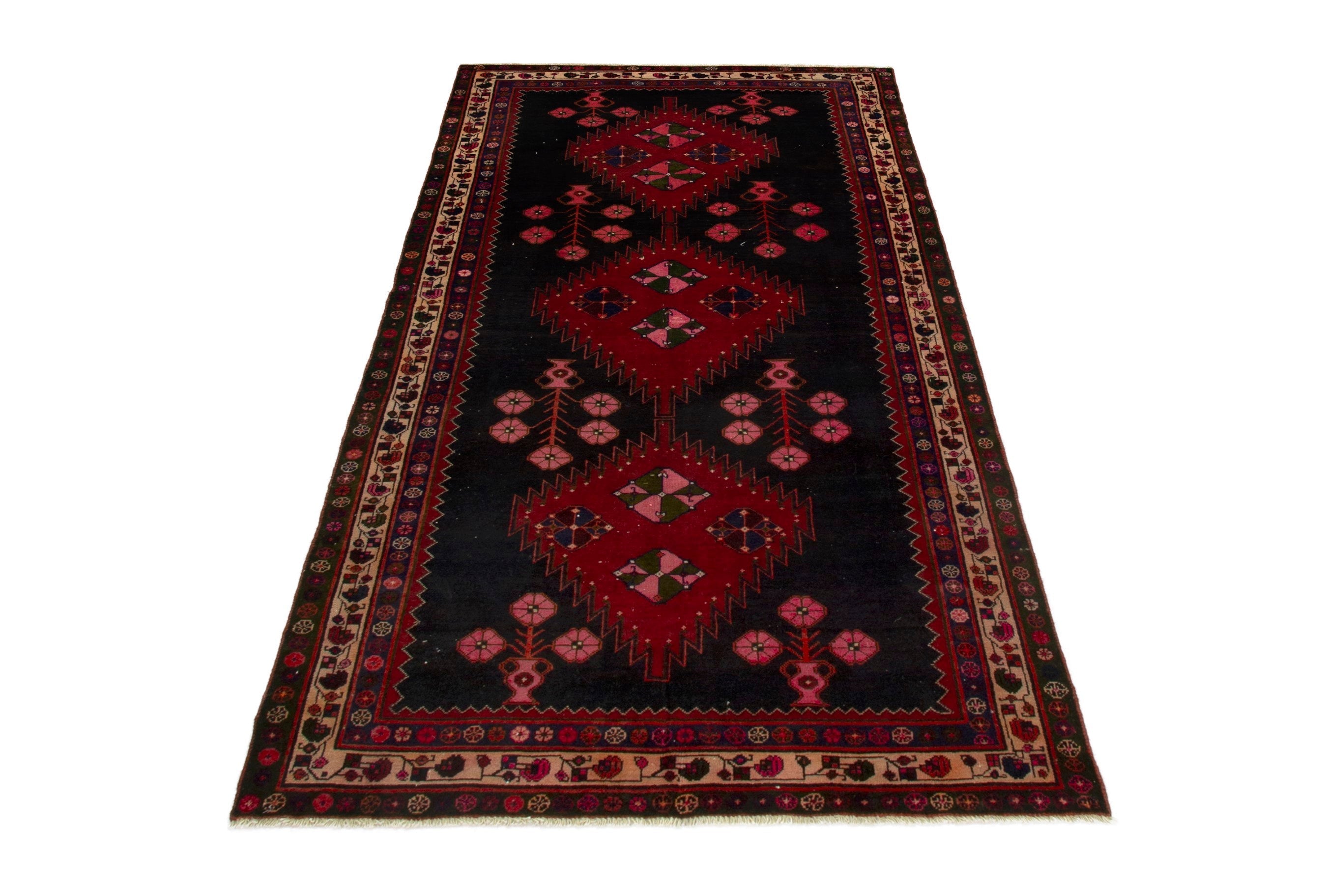 Persian Saveh area rug in dark blue and deep red, view 2 of 18
