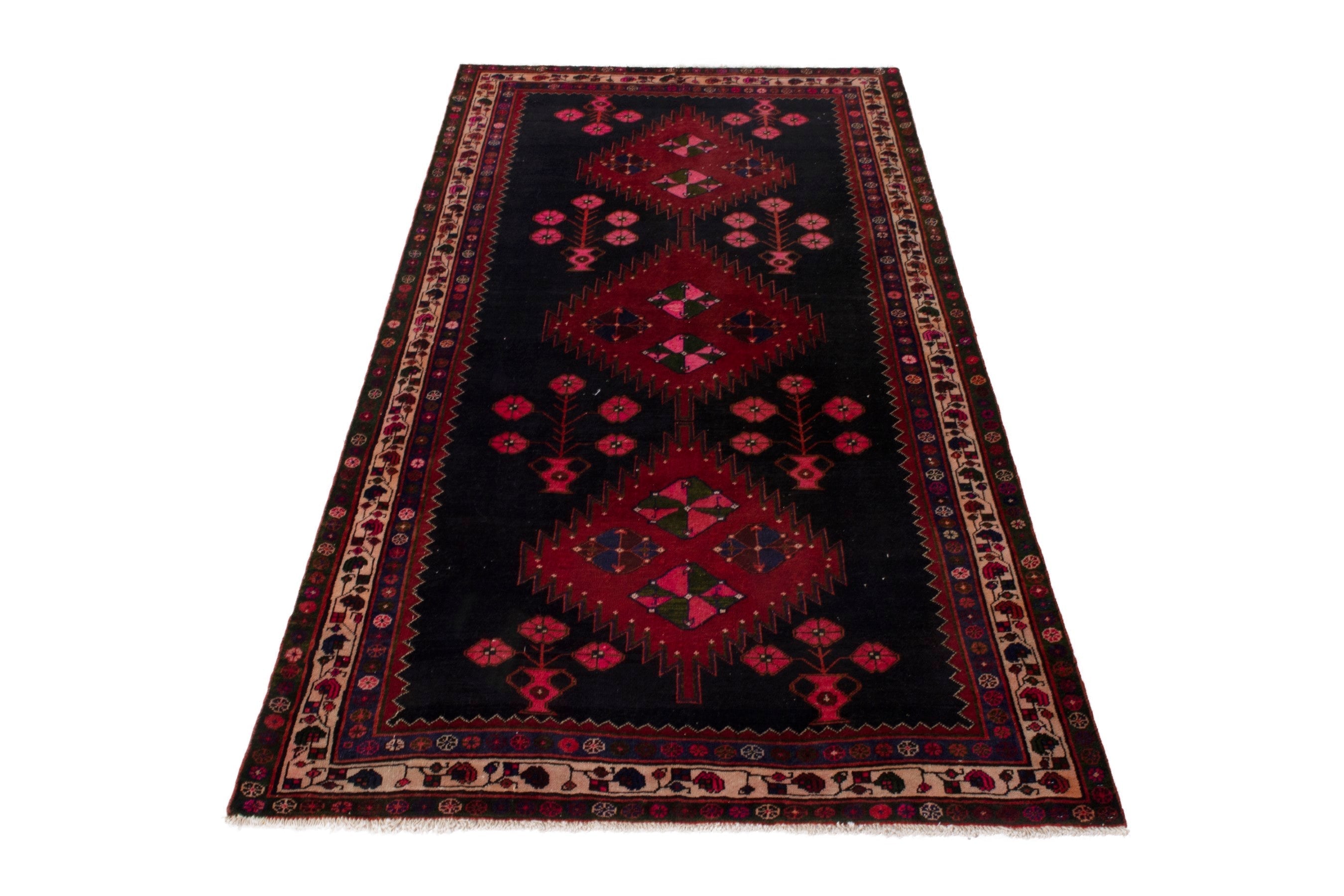 Persian Saveh area rug in dark blue and deep red, view 3 of 18