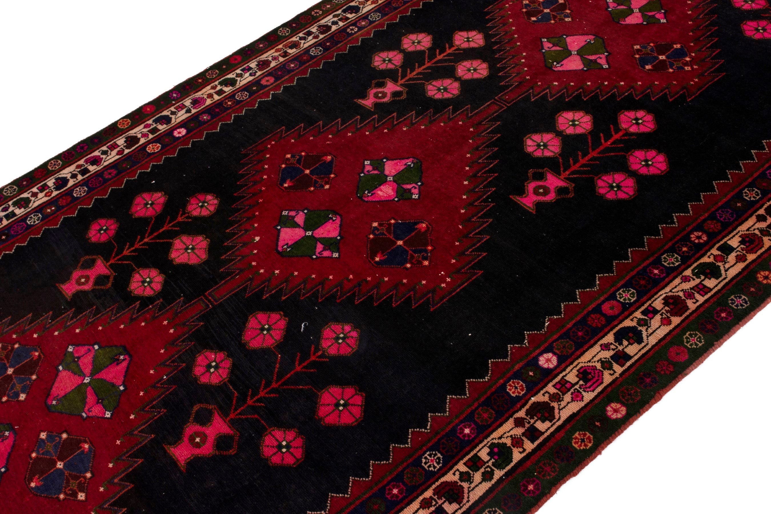 Persian Saveh area rug in dark blue and deep red, view 4 of 18