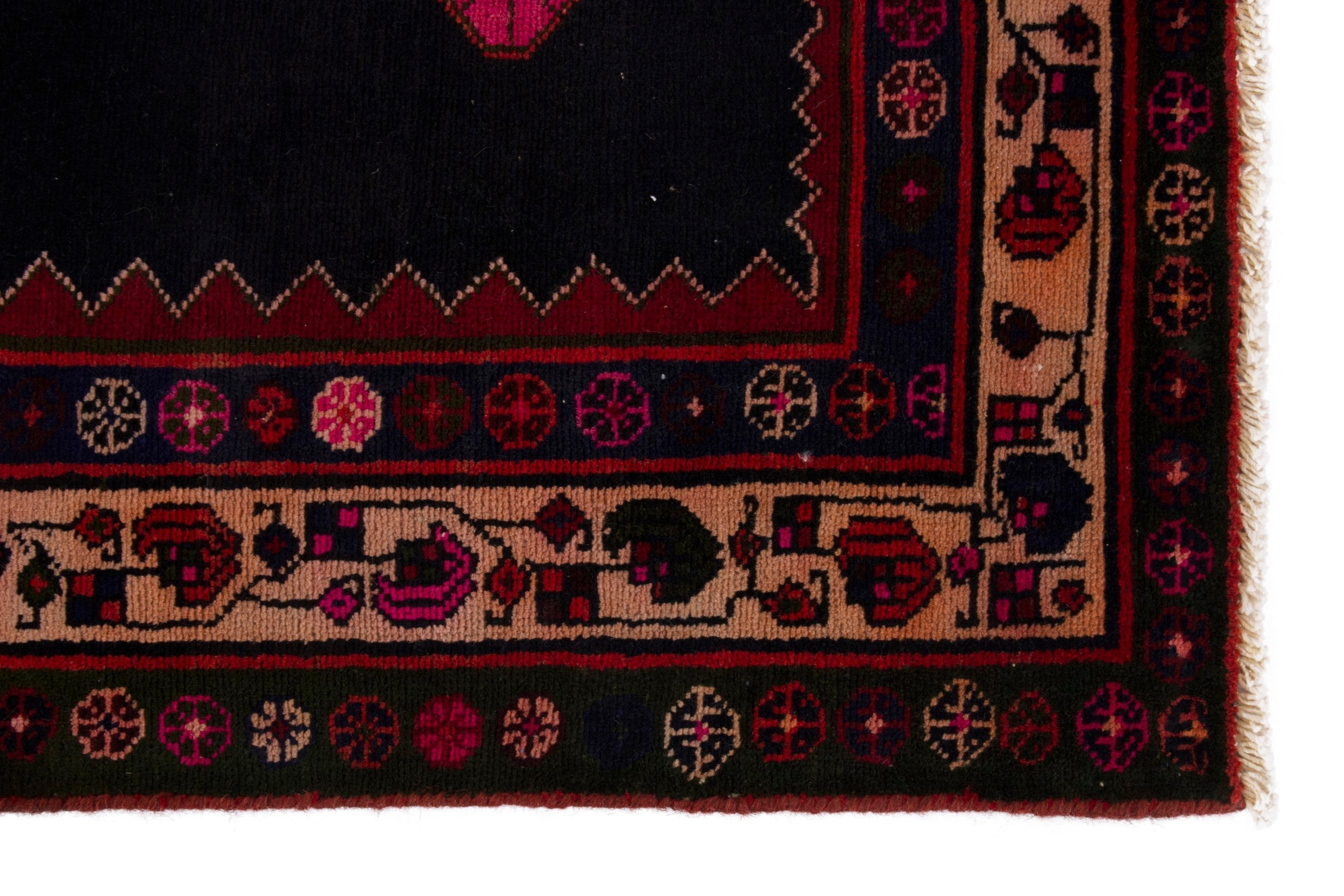 Persian Saveh area rug in dark blue and deep red, view 10 of 18
