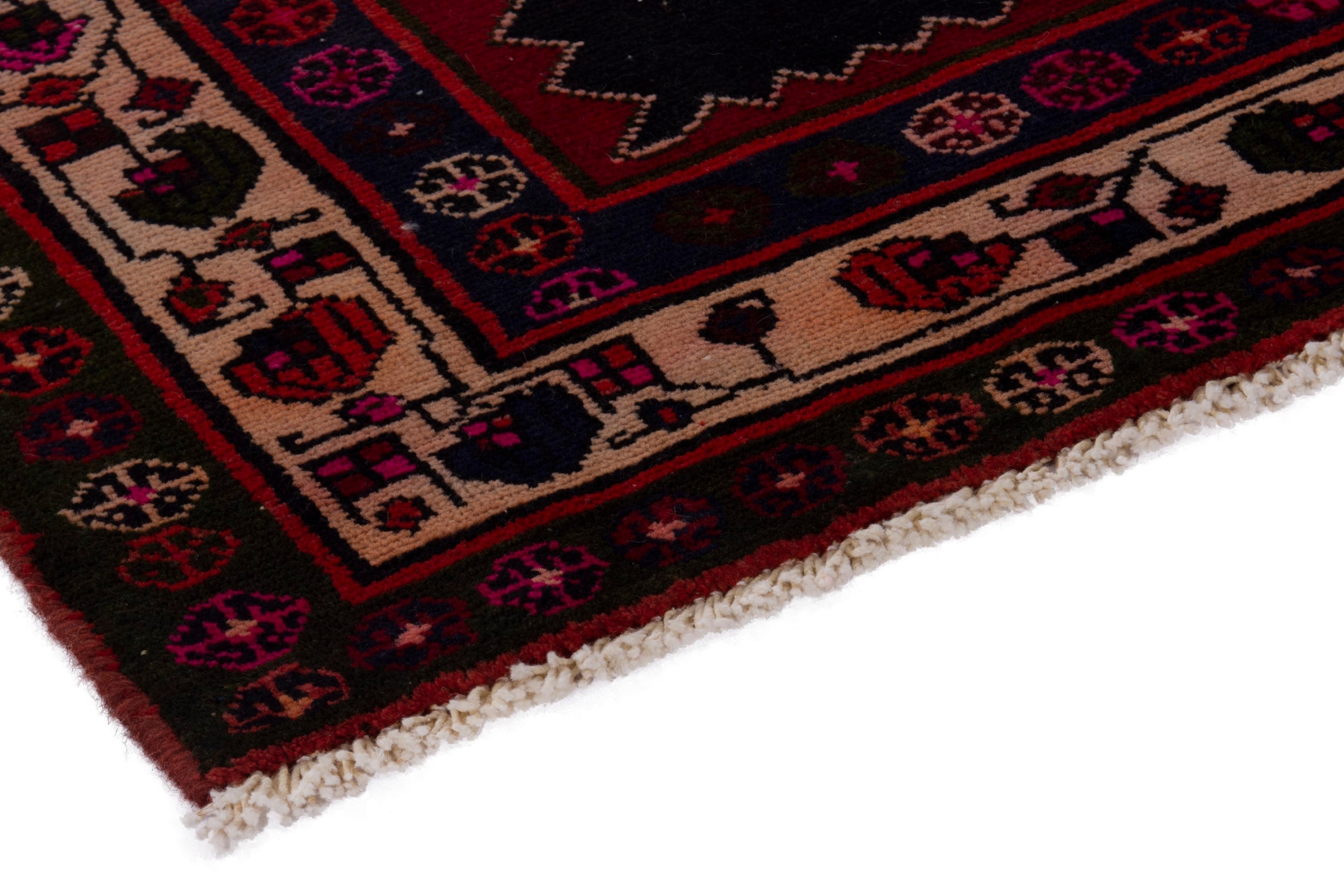 Persian Saveh area rug in dark blue and deep red, view 5 of 18