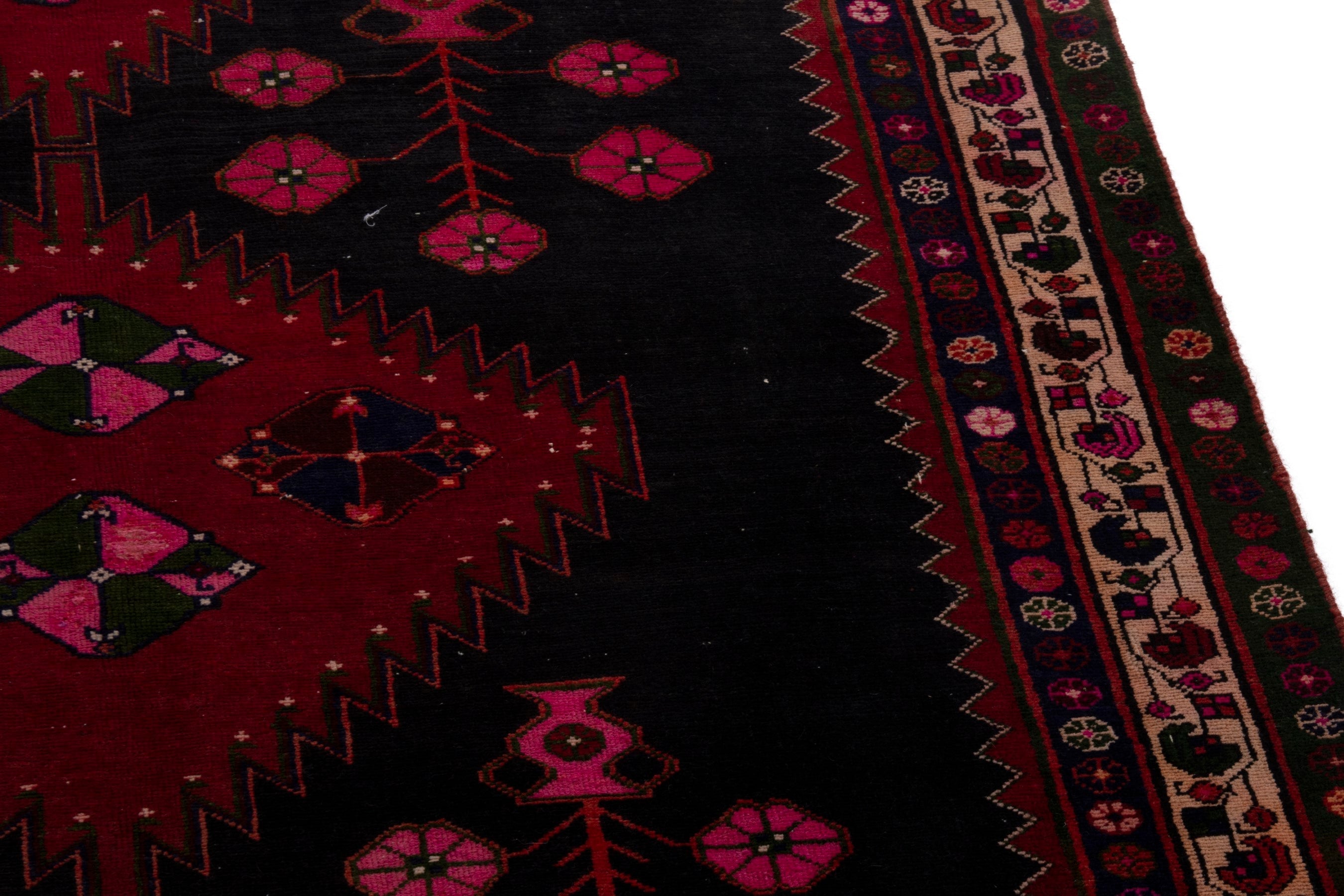Persian Saveh area rug in dark blue and deep red, view 9 of 18