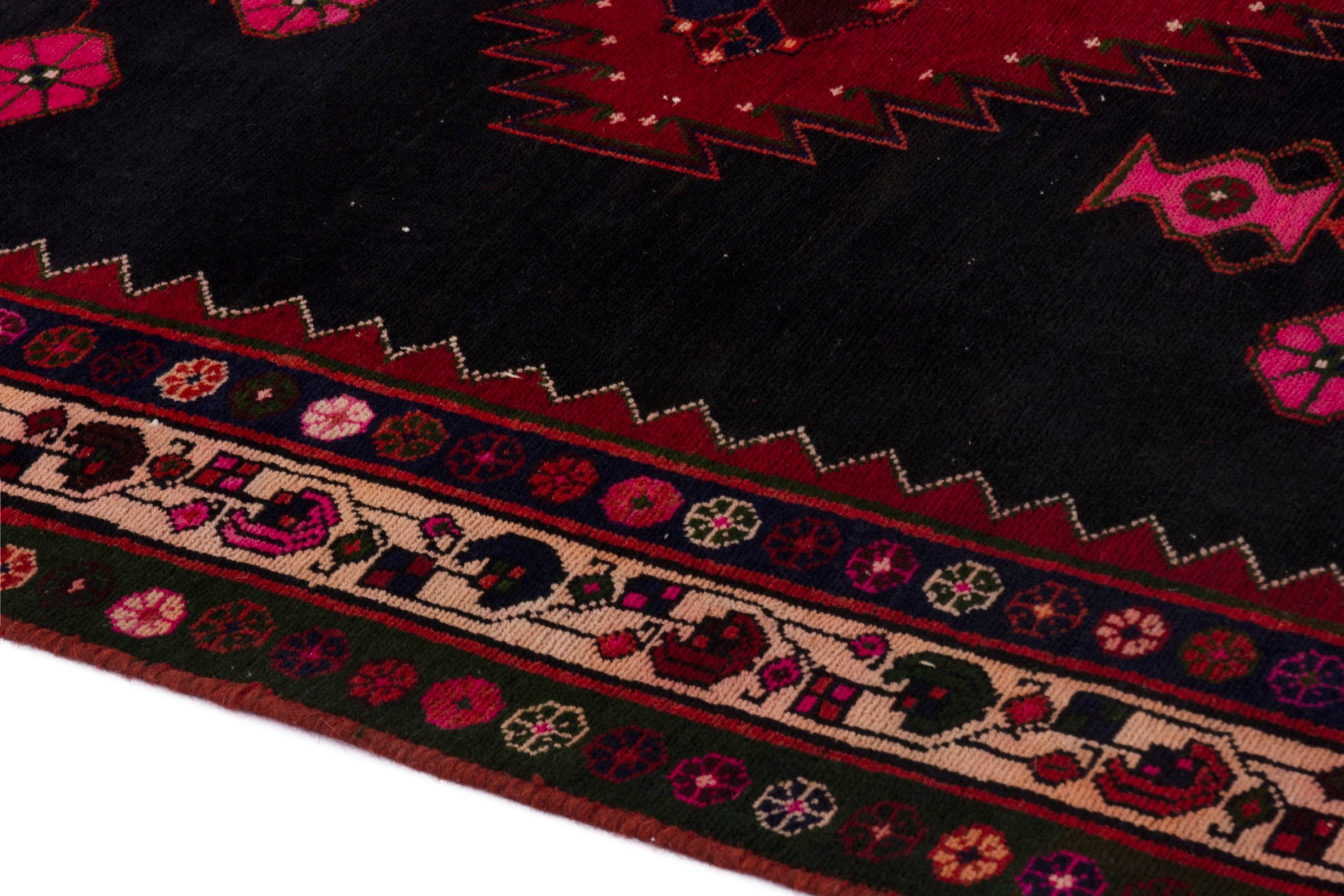 Persian Saveh area rug in dark blue and deep red, view 6 of 18