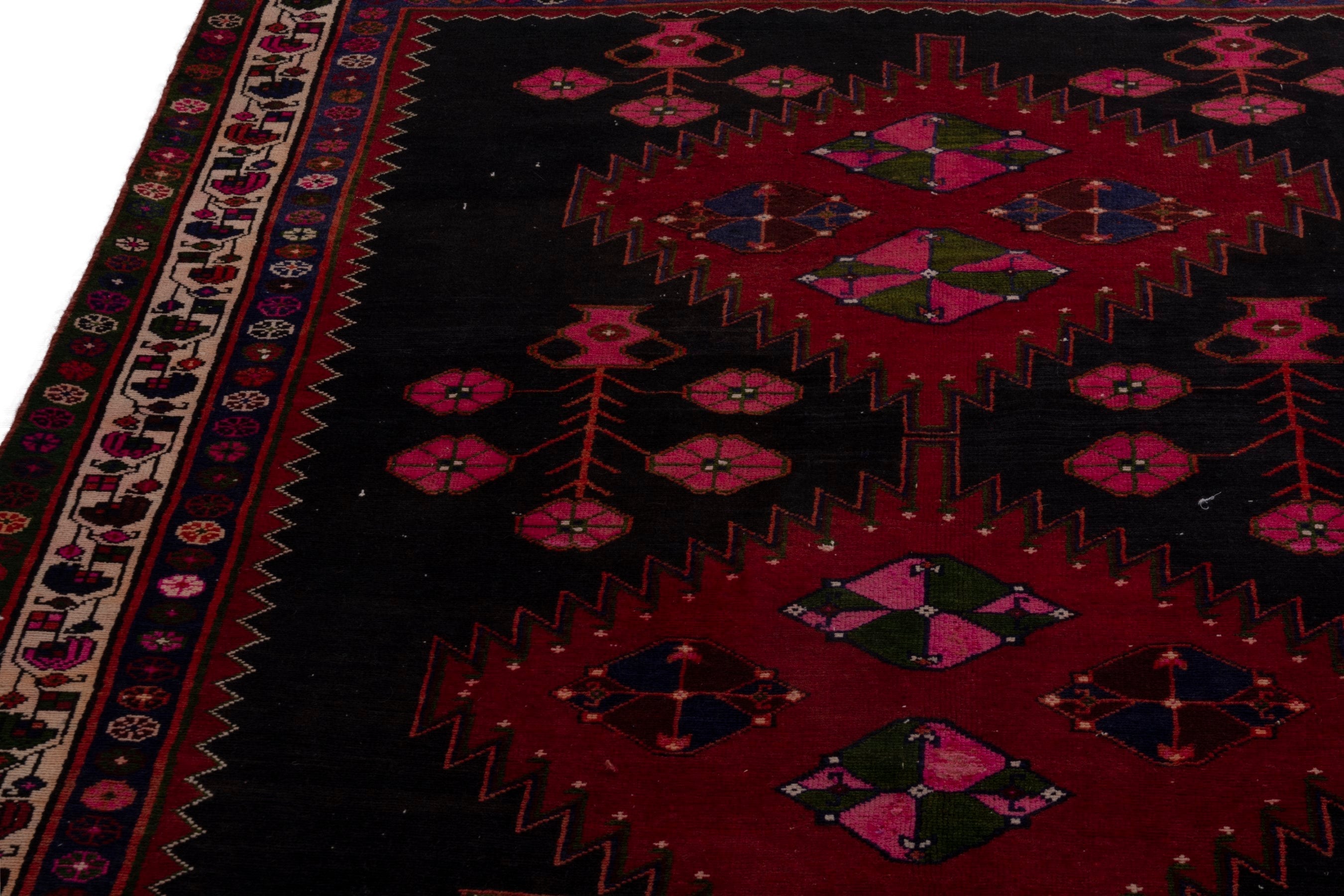 Persian Saveh area rug in dark blue and deep red, view 7 of 18