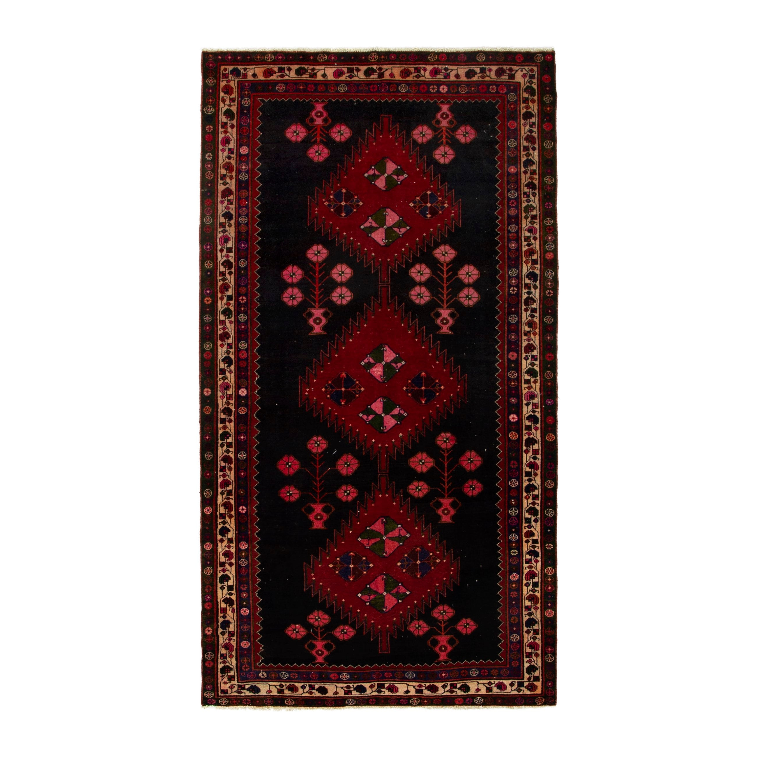 Persian Saveh area rug in dark blue and deep red, 5'3" x 9'3"