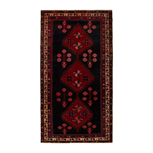 Persian Saveh area rug in dark blue and deep red, 5'3" x 9'3"