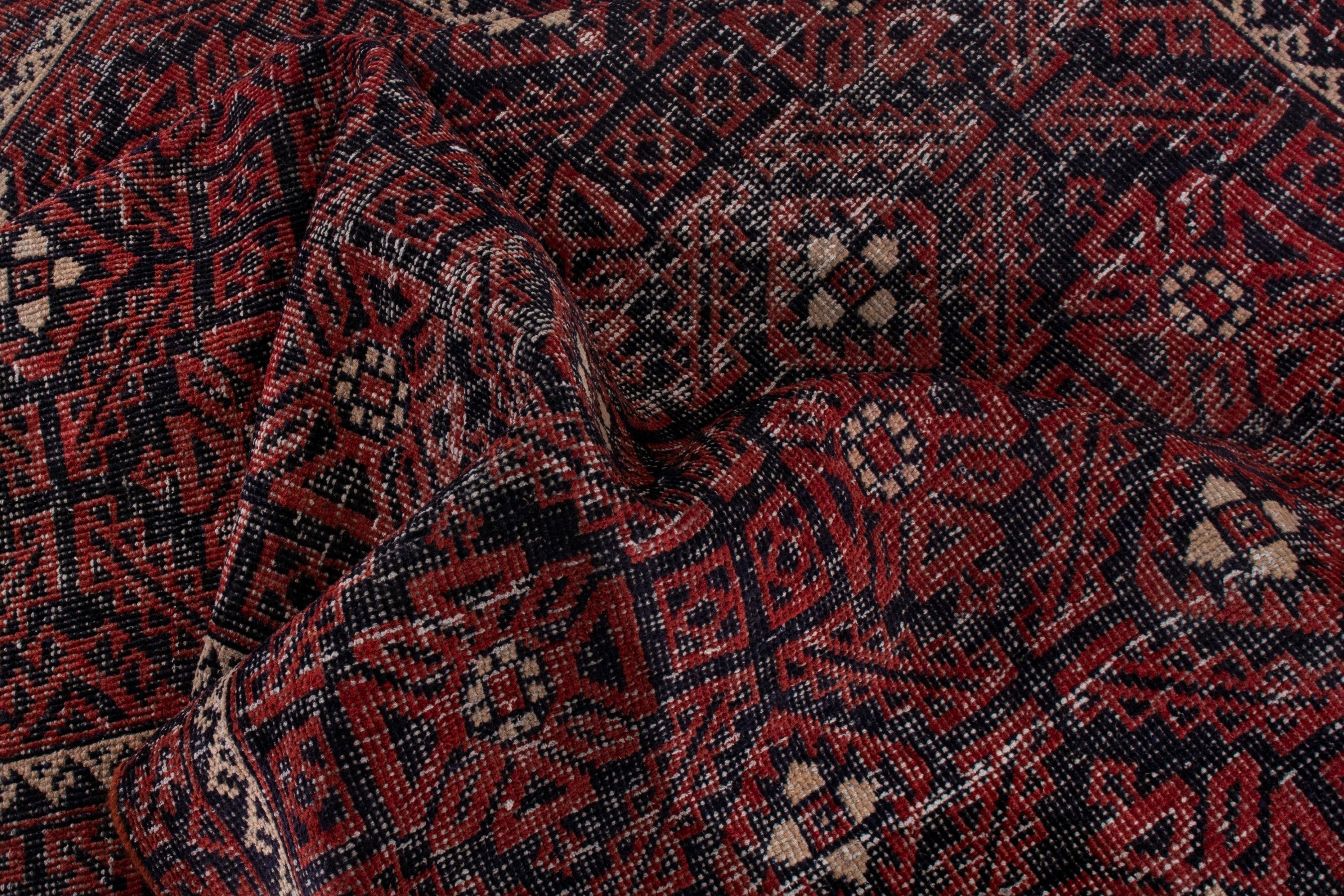 Persian Baluch runner rug in burgundy and cream, view 14 of 17