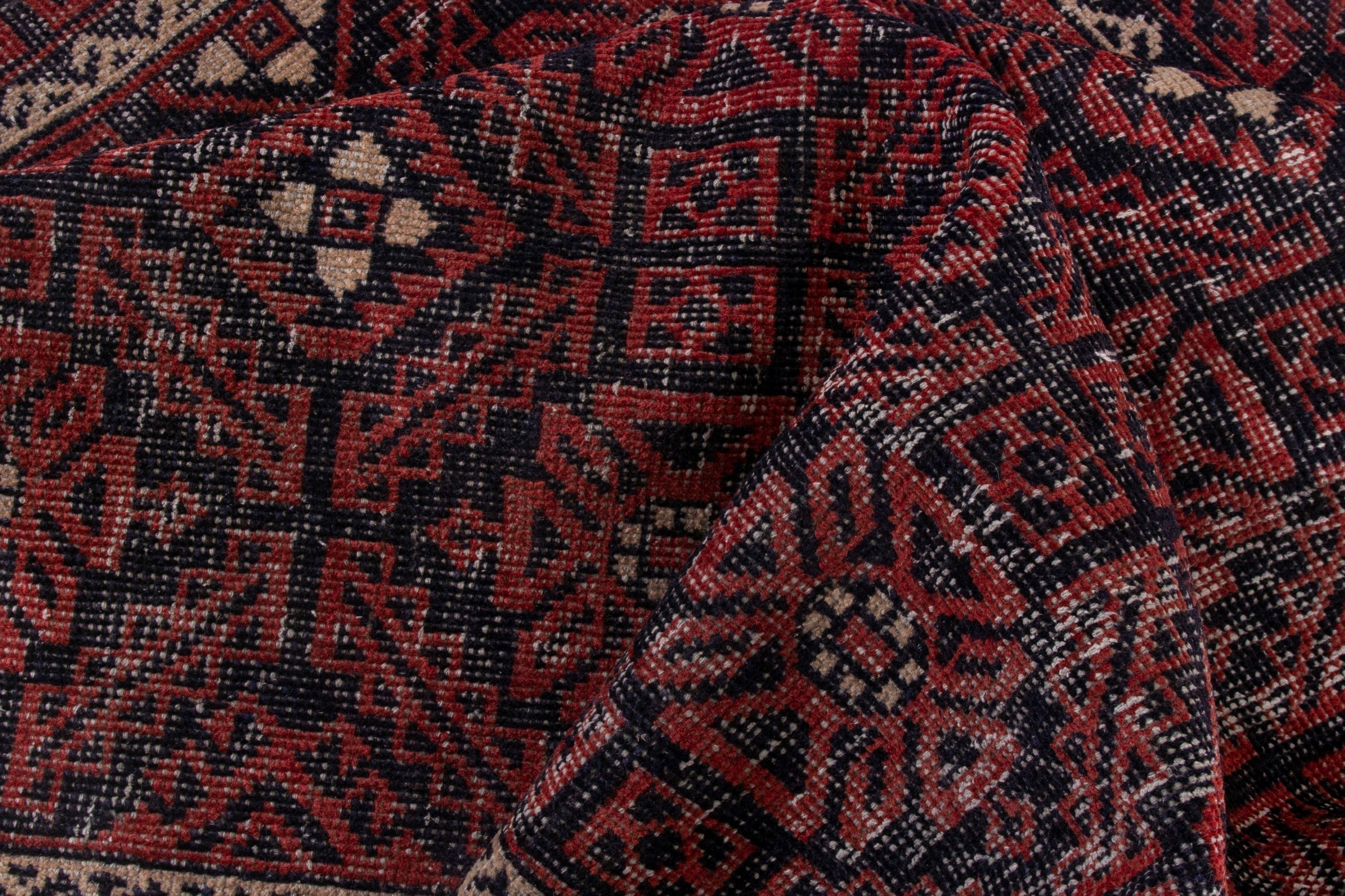 Persian Baluch runner rug in burgundy and cream, view 16 of 17