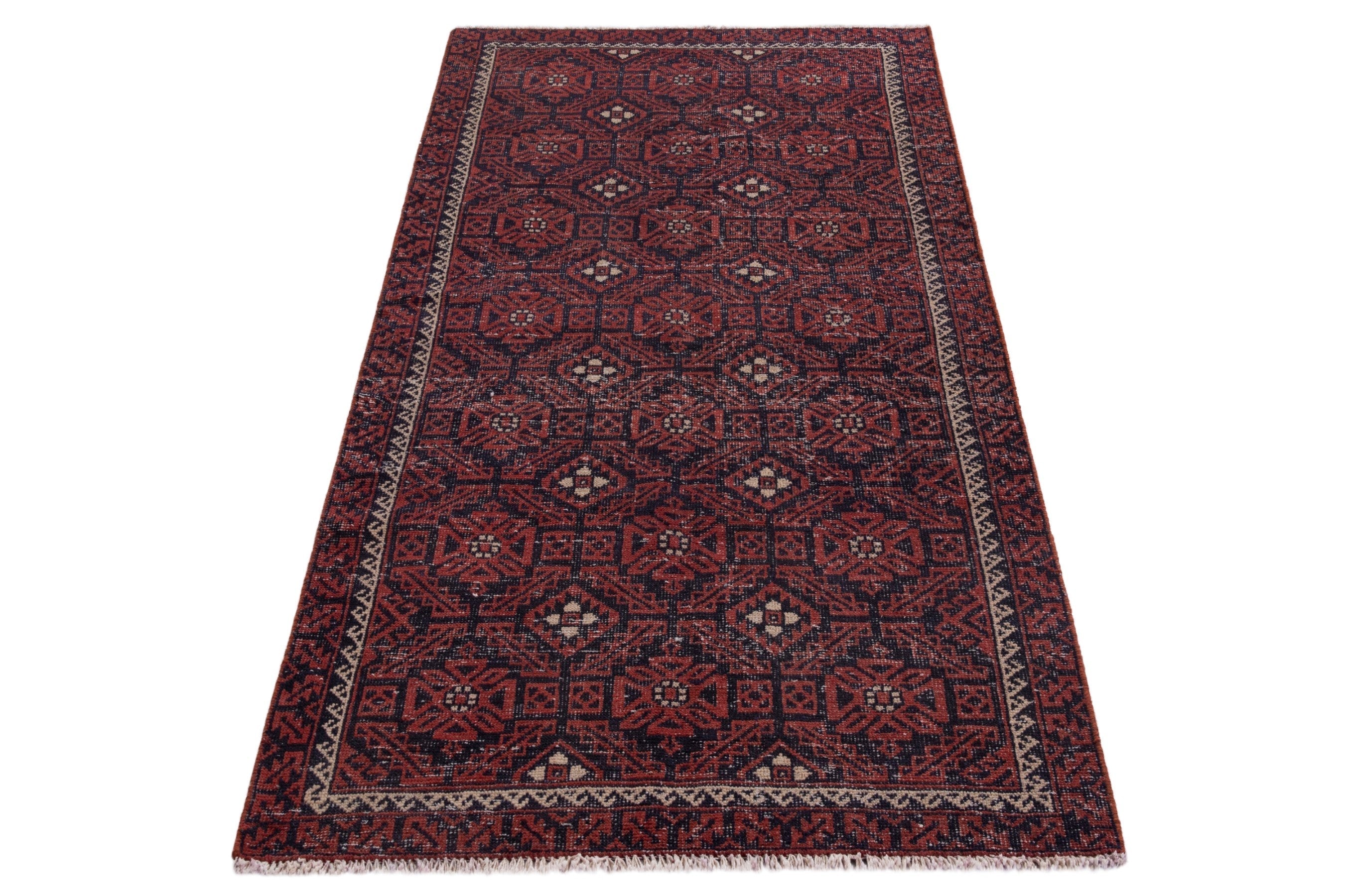 Persian Baluch runner rug in burgundy and cream, view 2 of 17