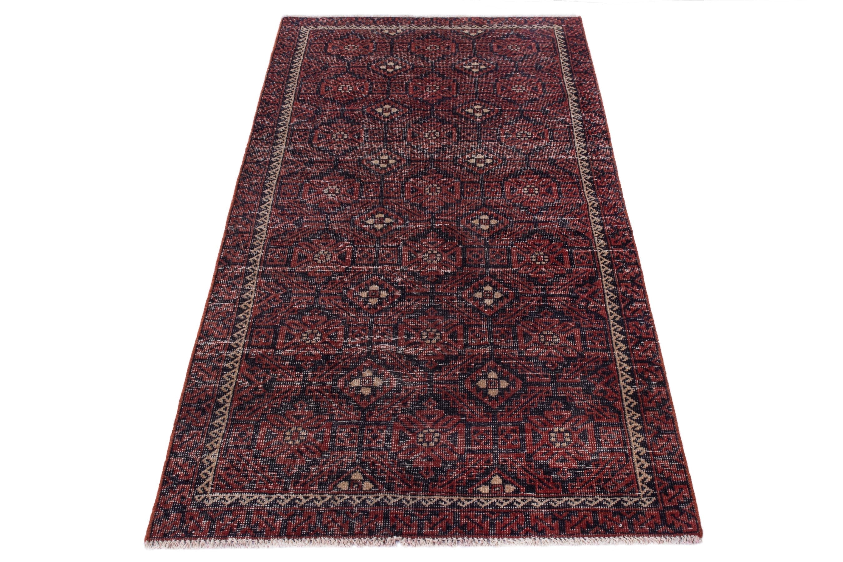 Persian Baluch runner rug in burgundy and cream, view 3 of 17