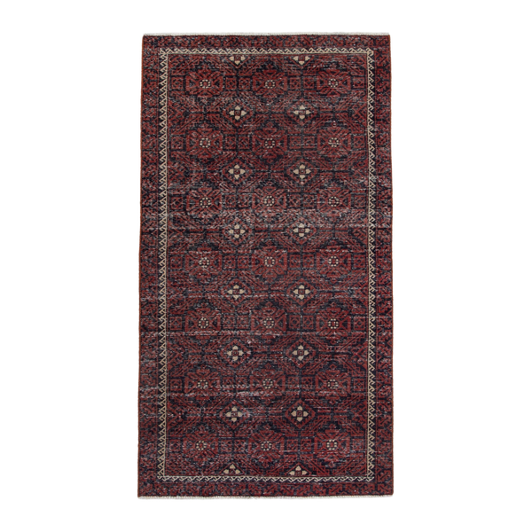 Persian Baluch runner rug in burgundy and cream, 3'11" x 8'8"