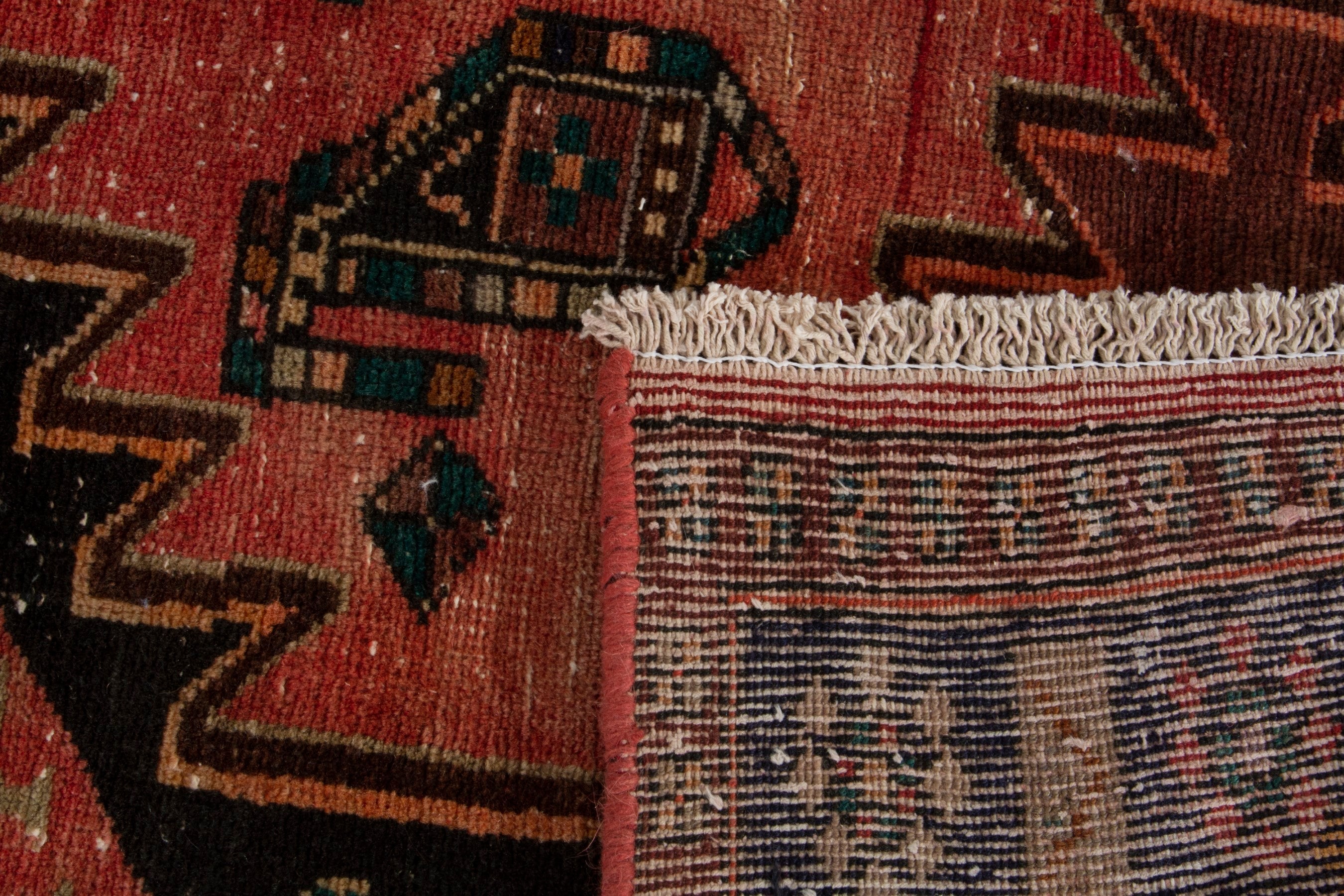 Persian Hamedan area rug in rust and navy, view 19 of 19