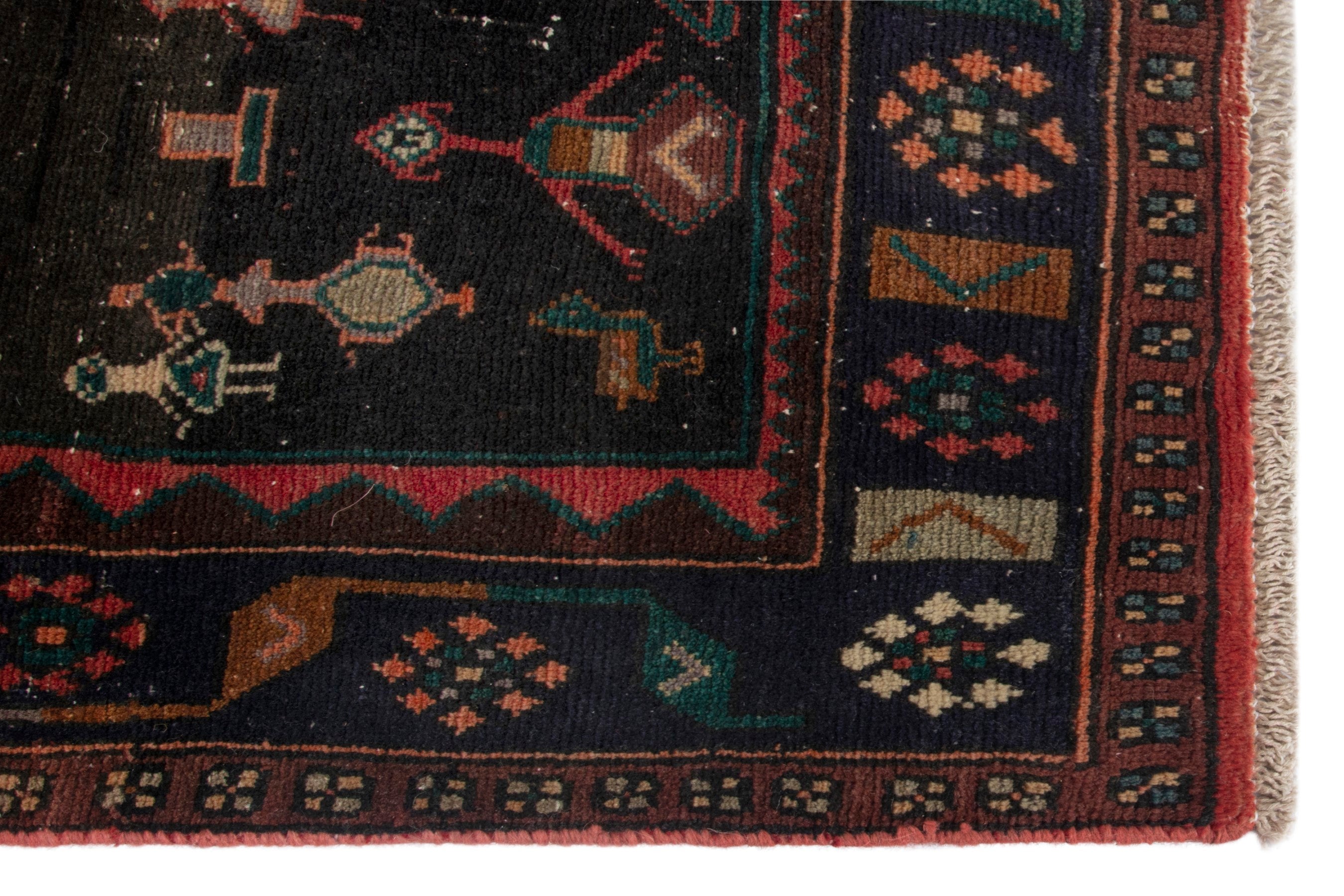 Persian Hamedan area rug in rust and navy, view 10 of 19