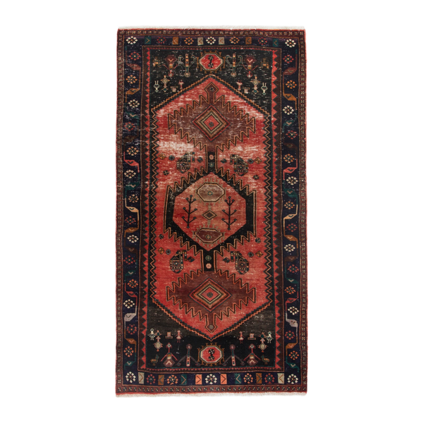 Persian Hamadan runner rug in rust and navy, 4'5" x 9'3"