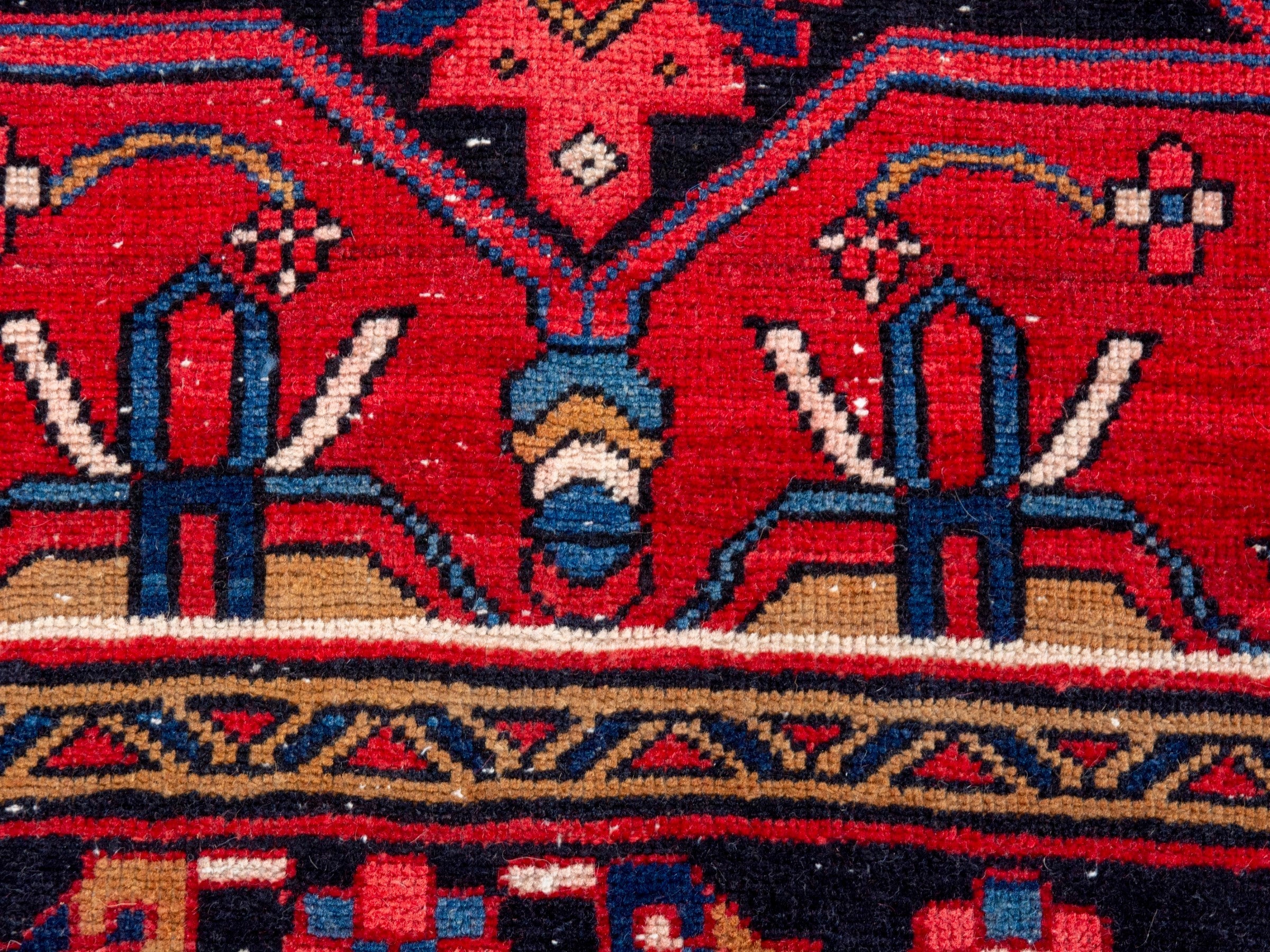 Persian Gorevan runner rug in deep red and navy, view 11 of 21