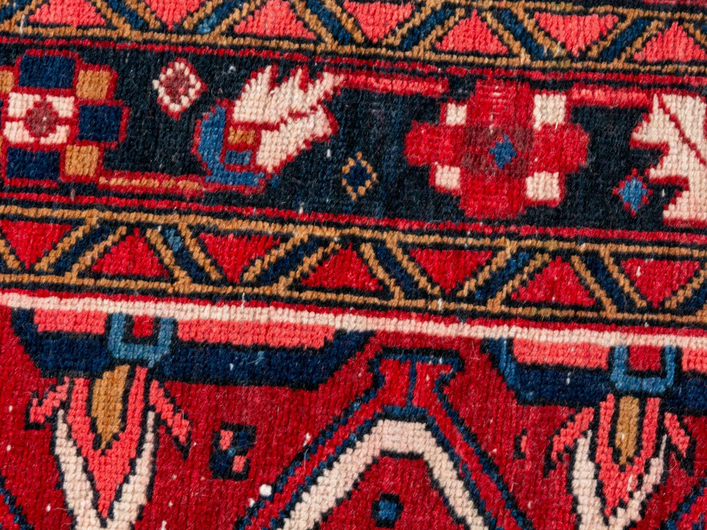 Persian Gorevan runner rug in deep red and navy, view 14 of 21