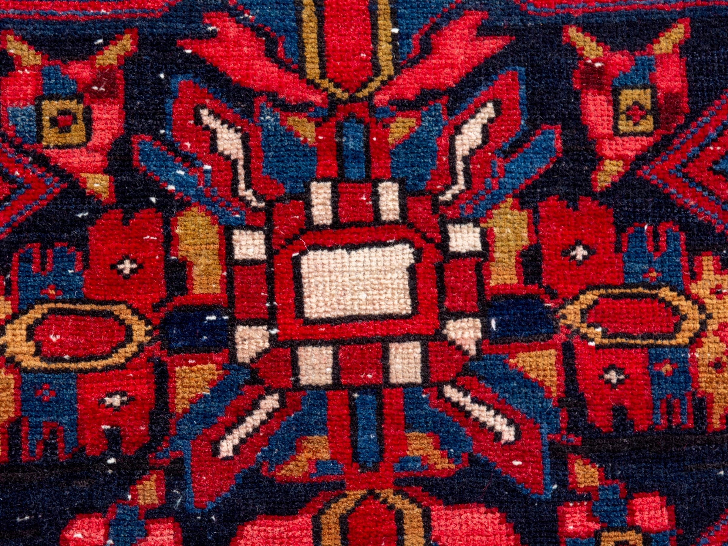 Persian Gorevan runner rug in deep red and navy, view 15 of 21