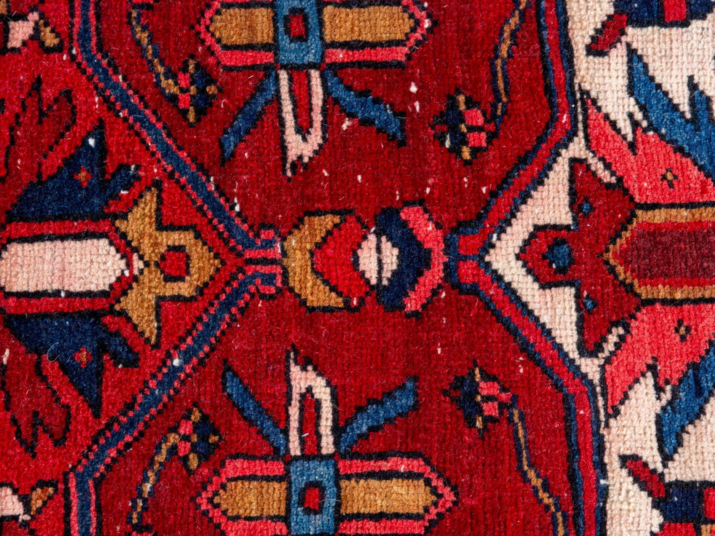 Persian Gorevan runner rug in deep red and navy, view 16 of 21