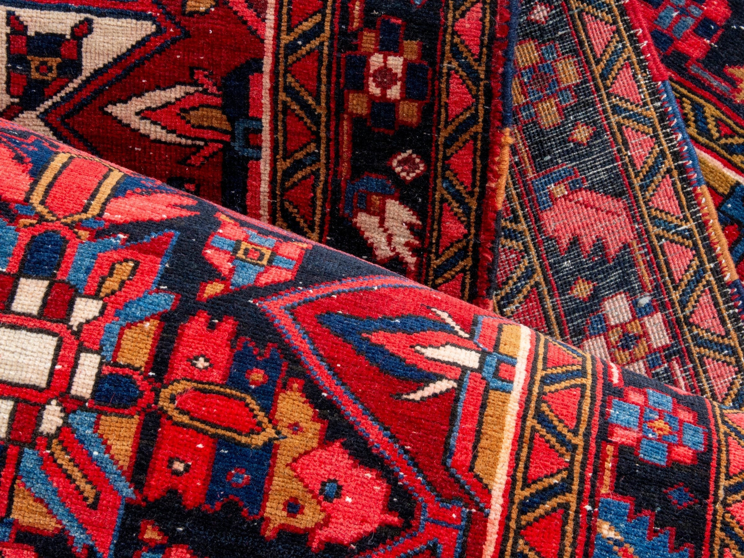 Persian Gorevan runner rug in deep red and navy, view 17 of 21