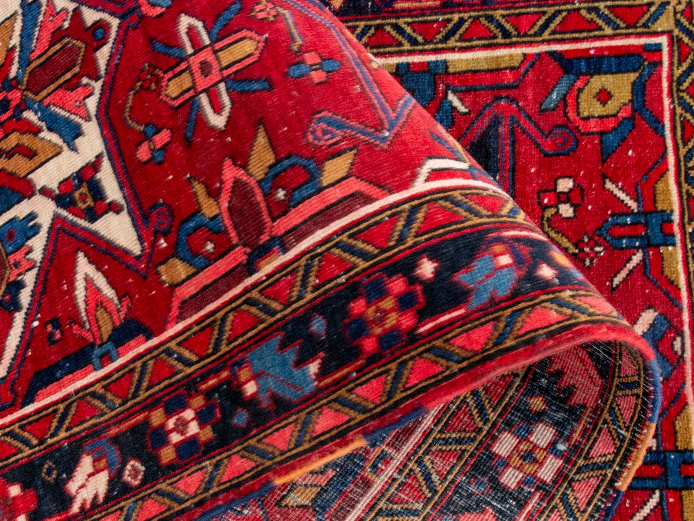 Persian Gorevan runner rug in deep red and navy, view 20 of 21