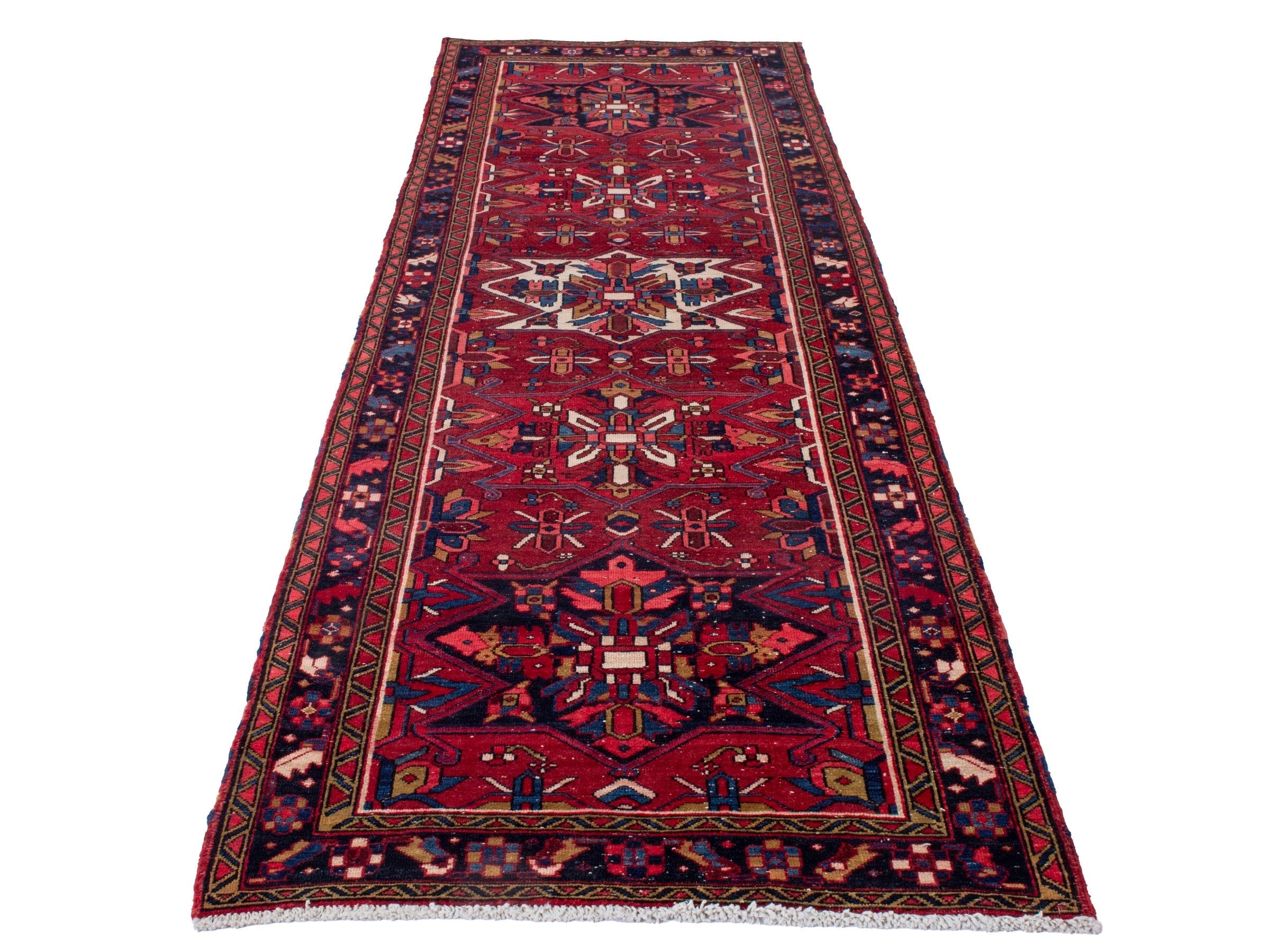 Persian Gorevan runner rug in deep red and navy, view 2 of 21