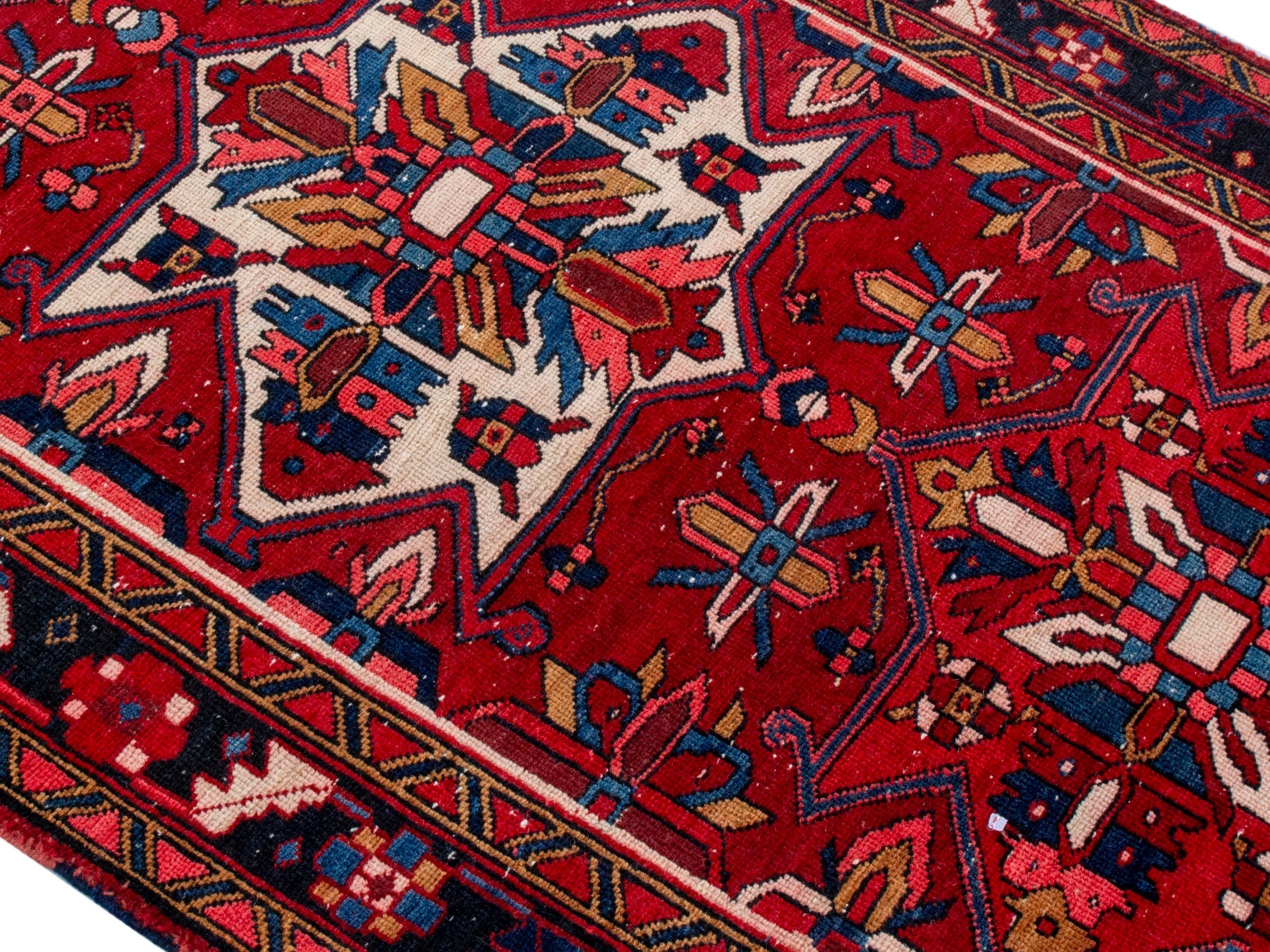 Persian Gorevan runner rug in deep red and navy, view 4 of 21