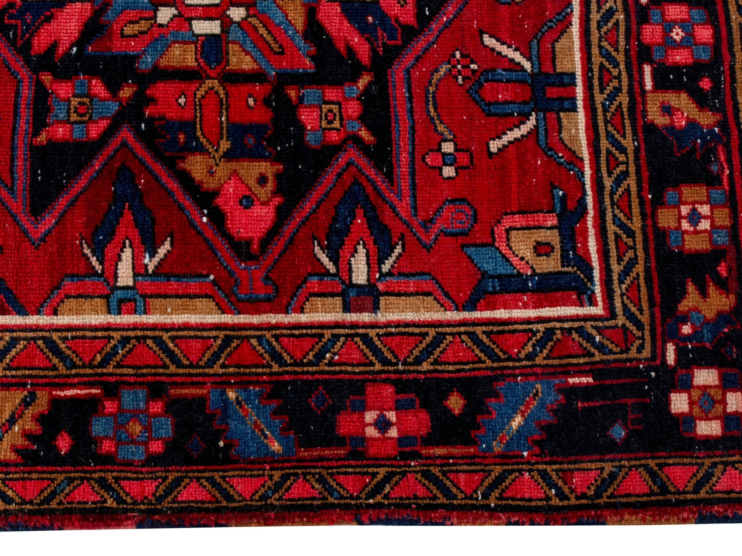 Persian Gorevan runner rug in deep red and navy, view 10 of 21