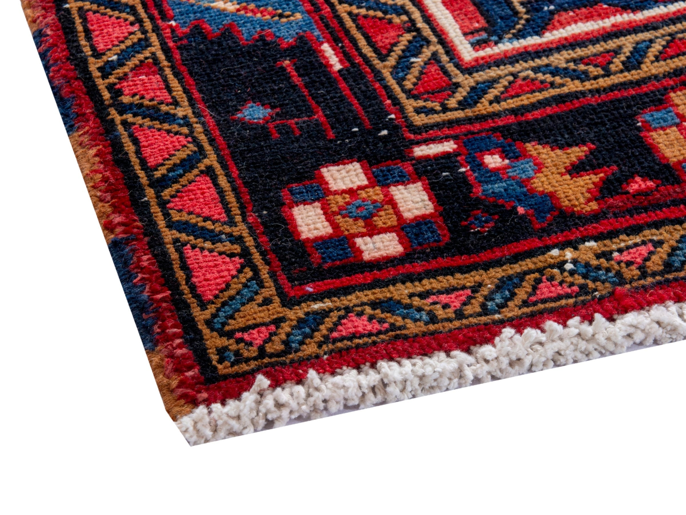 Persian Gorevan runner rug in deep red and navy, view 5 of 21