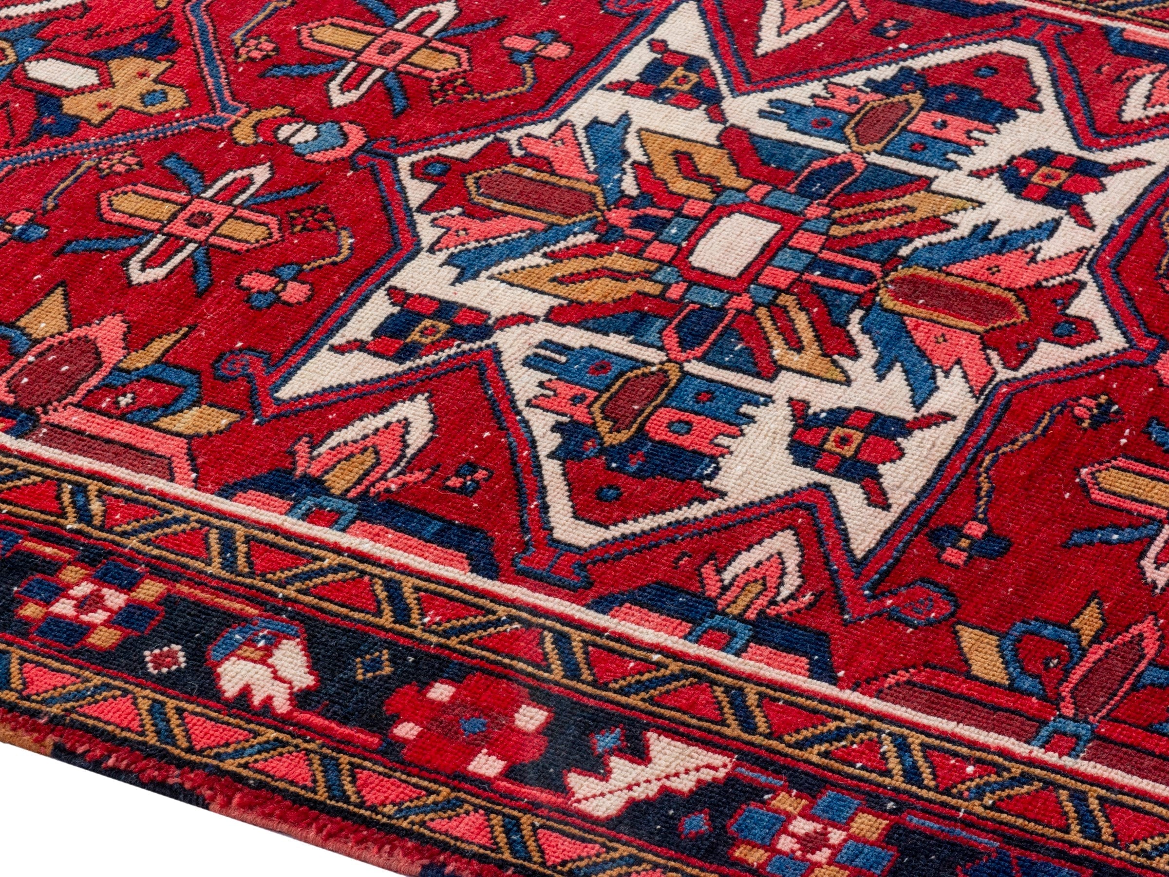 Persian Gorevan runner rug in deep red and navy, view 6 of 21