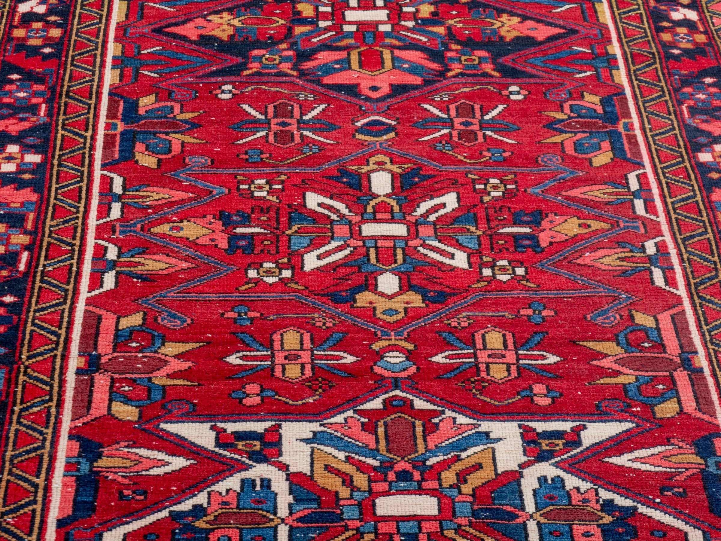 Persian Gorevan runner rug in deep red and navy, view 7 of 21