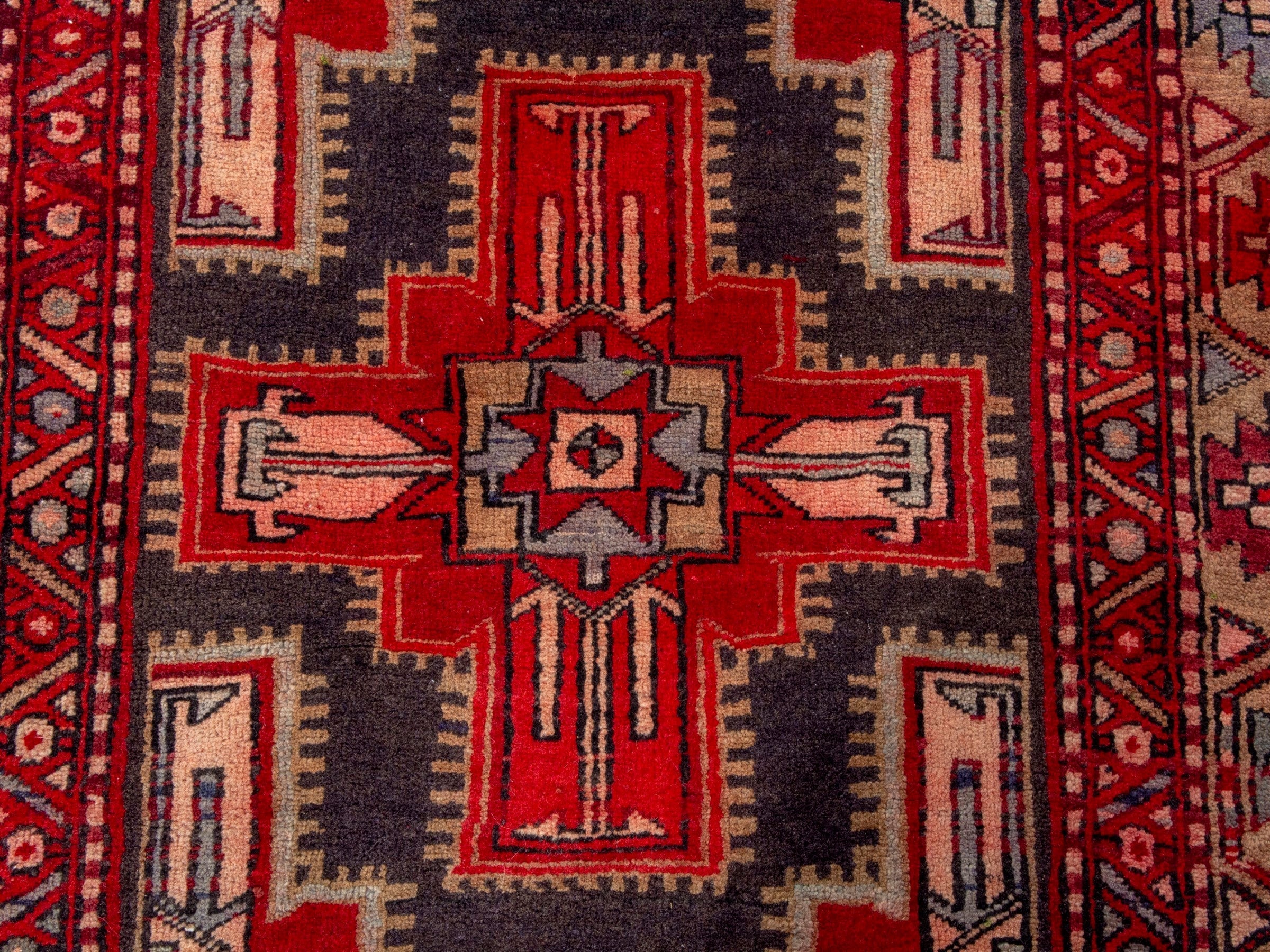 Persian Ardabil runner rug in deep red and cream, view 12 of 19