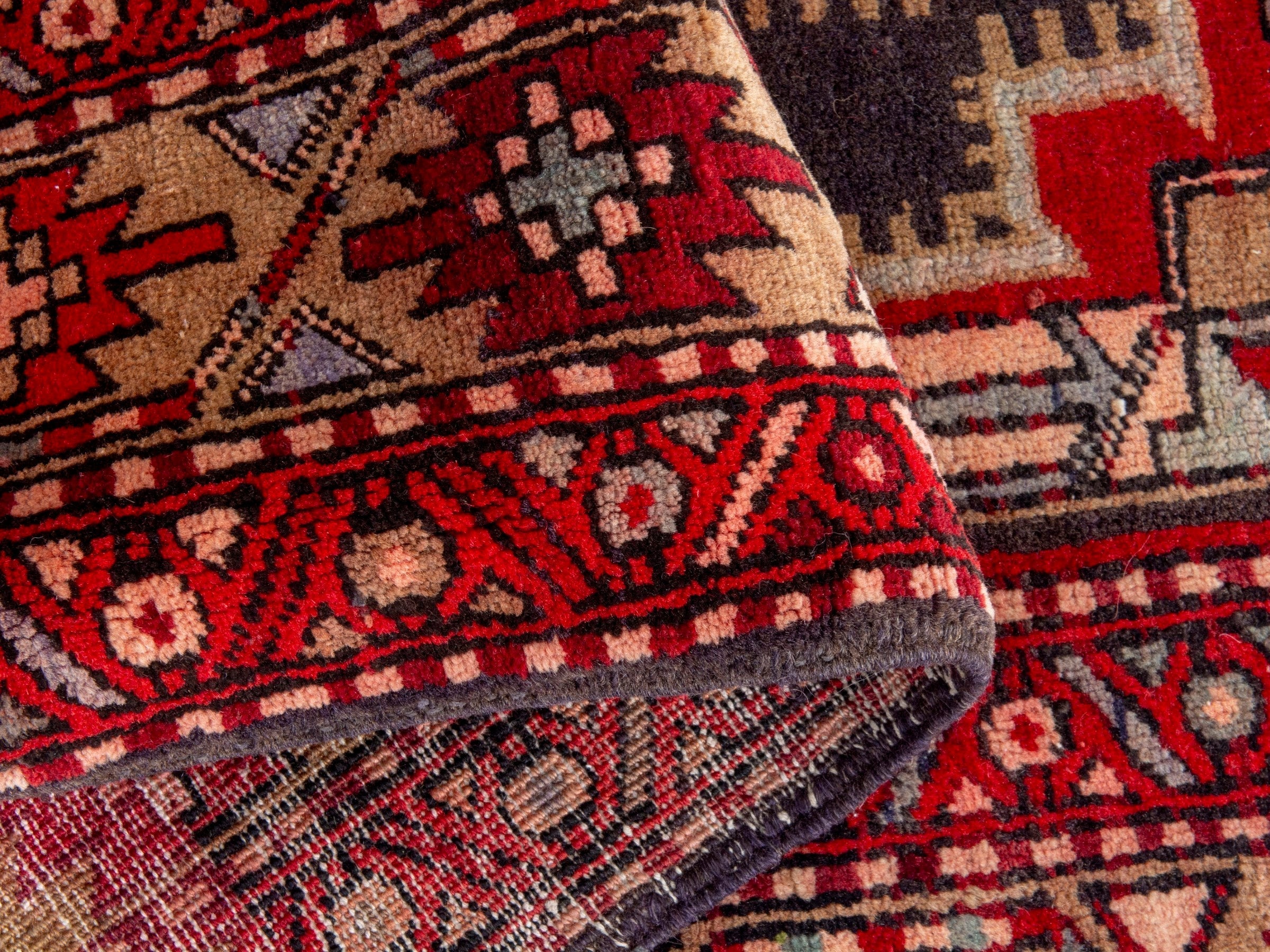 Persian Ardabil runner rug in deep red and cream, view 16 of 19