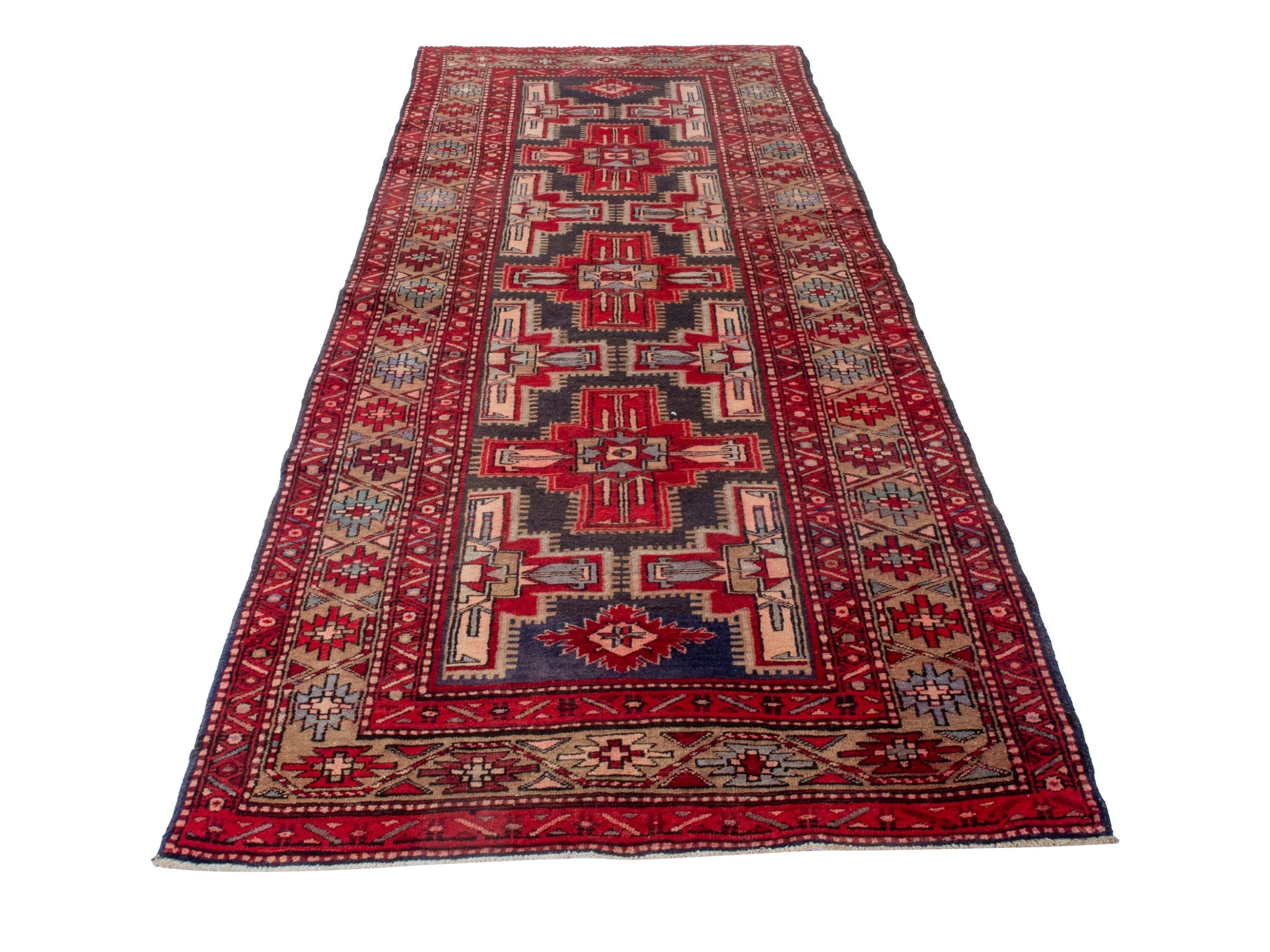 Persian Ardabil runner rug in deep red and cream, view 2 of 19